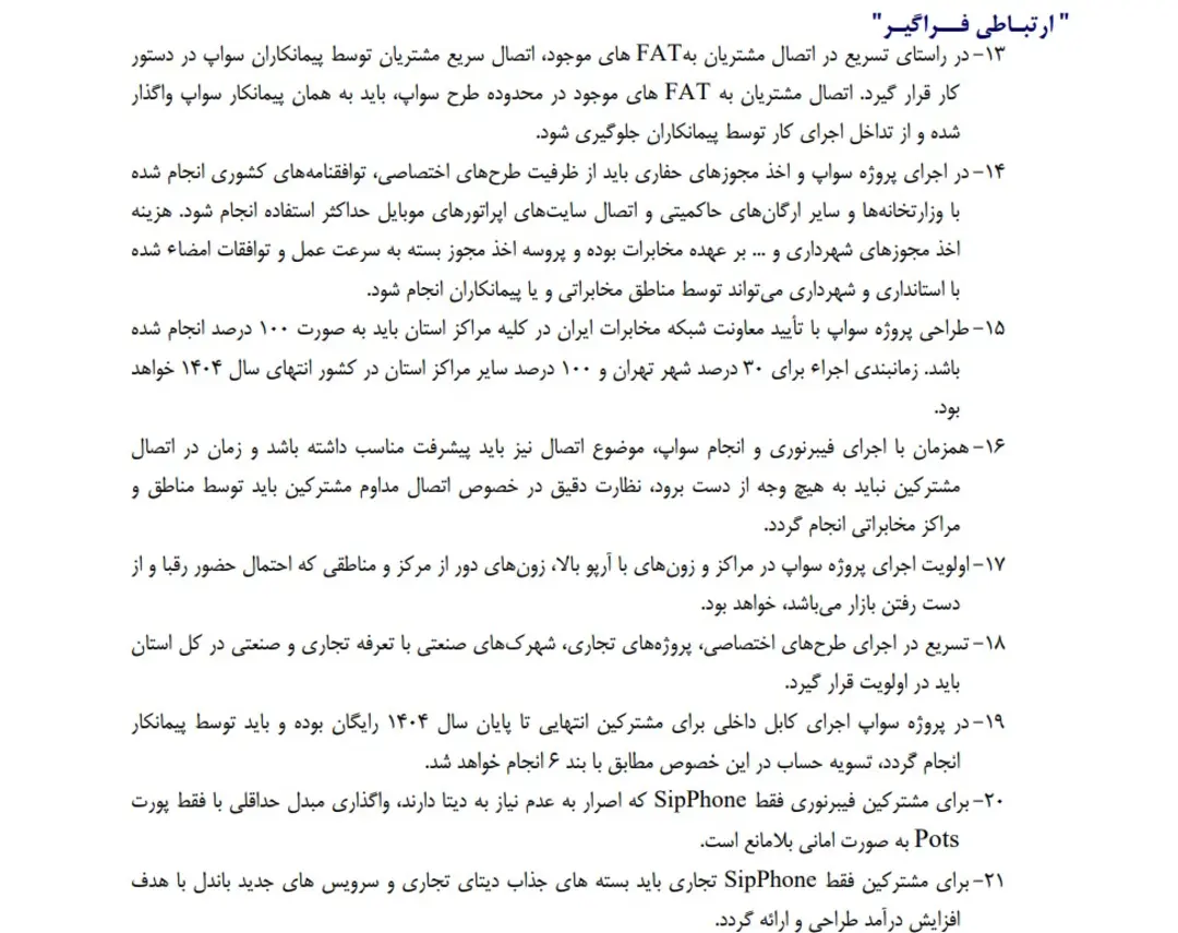 لایحه فیبر نوری مخابرات