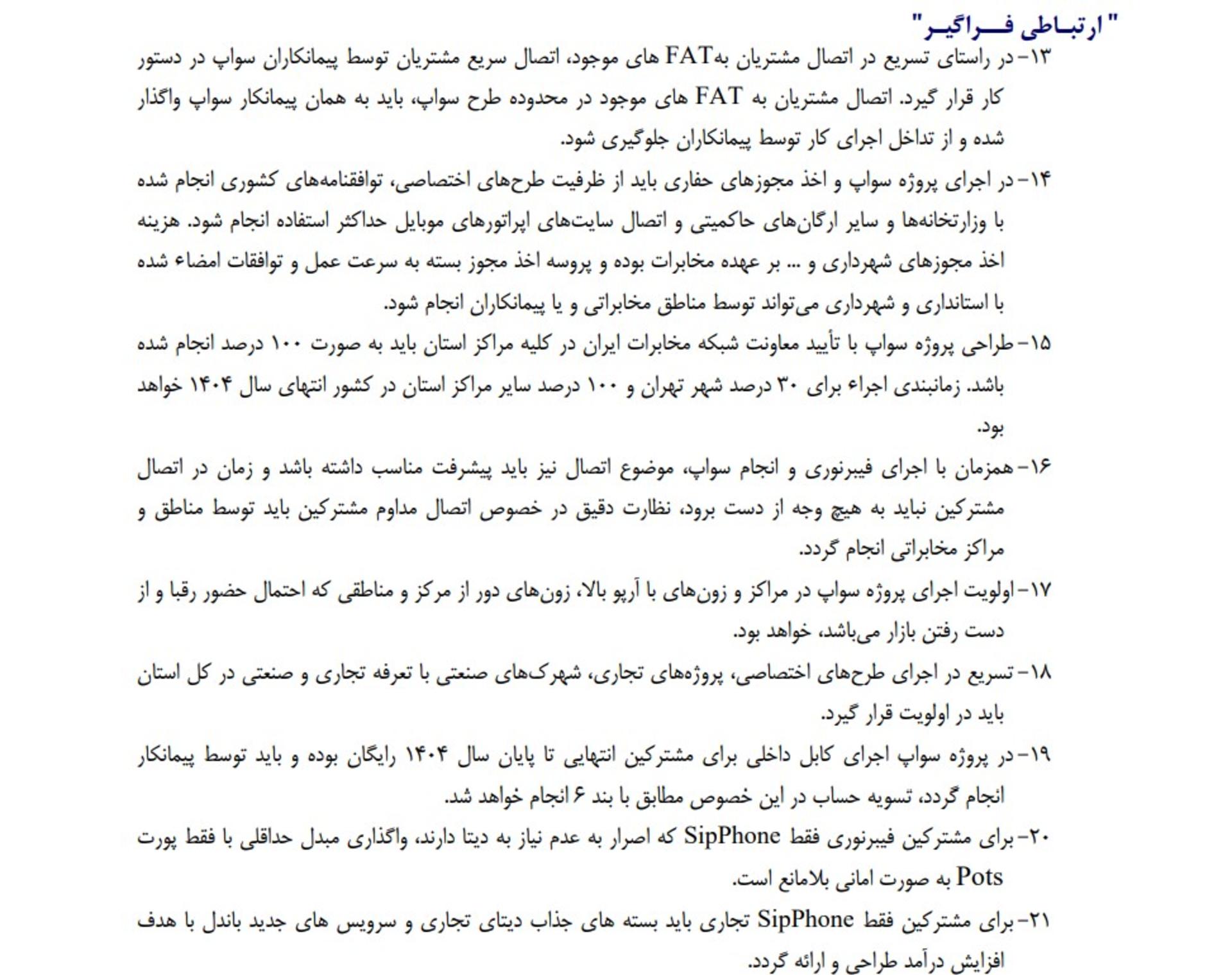 لایحه فیبر نوری مخابرات