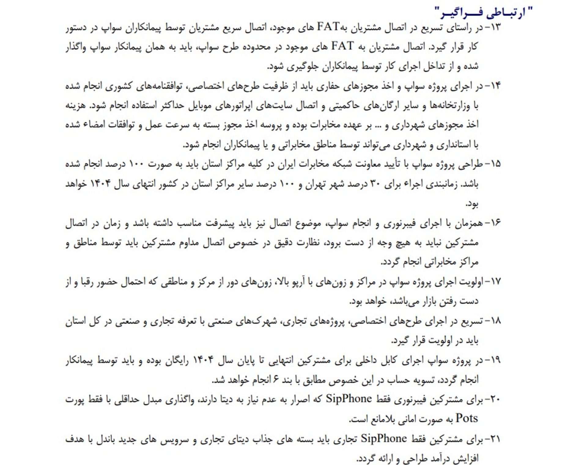 لایحه فیبر نوری مخابرات