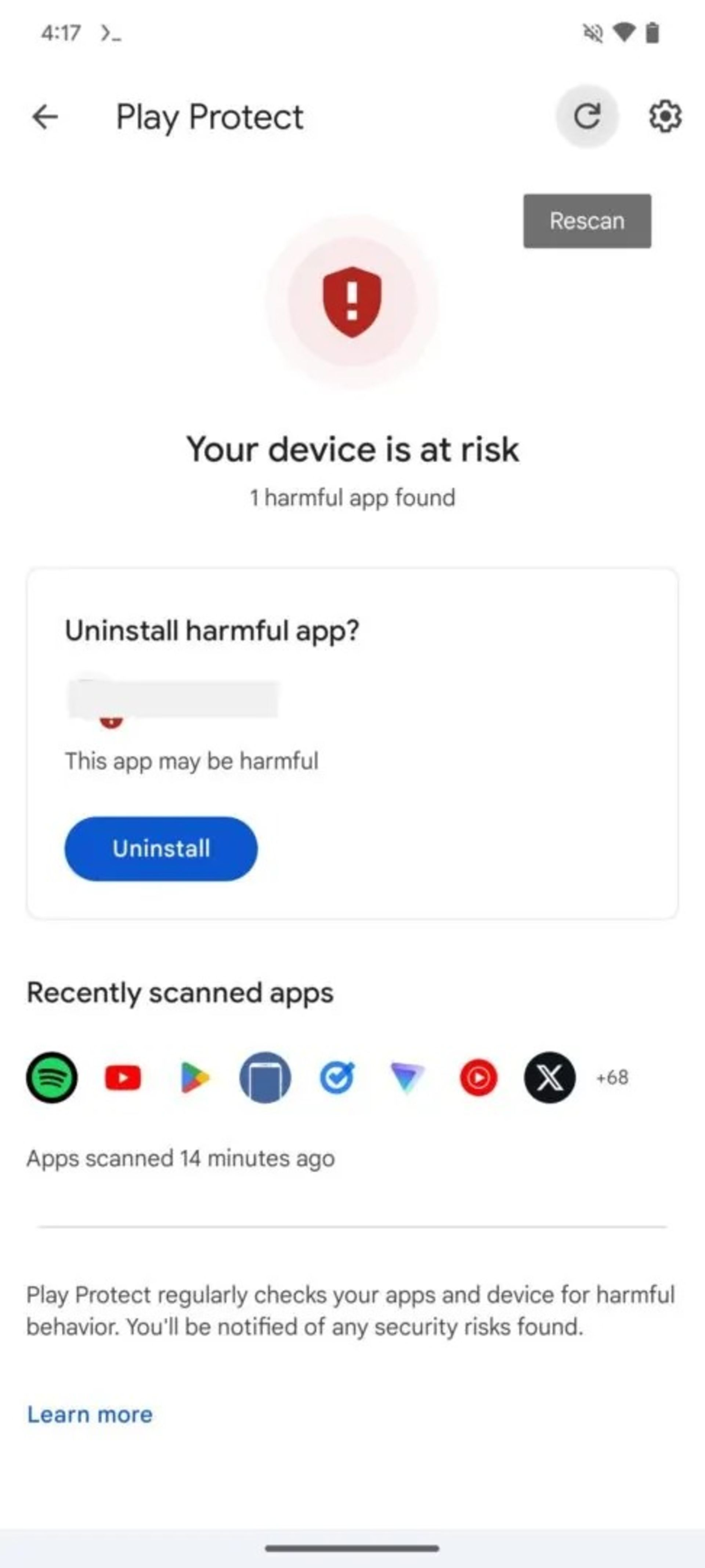 اسکرین‌شاتی از رابط کاربری جدید Play Protect