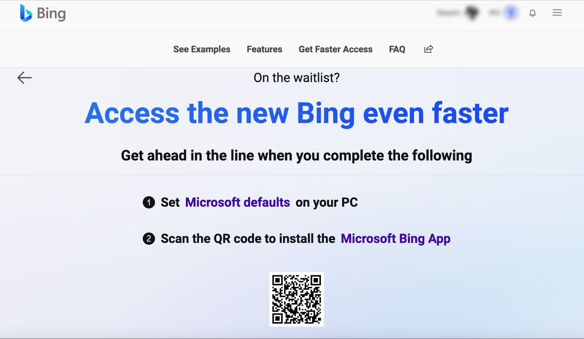 اسکرین‌شات از کد QR اپلیکیشن بینگ