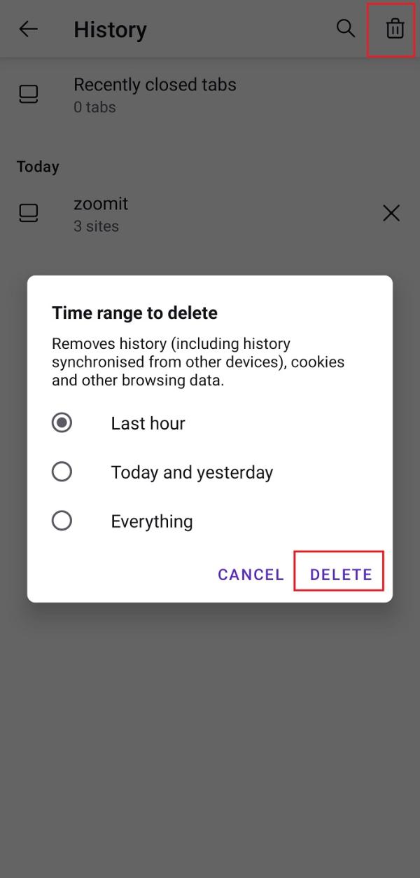 پاک کردن هیستوری سرچ فایرفاکس اندروید
