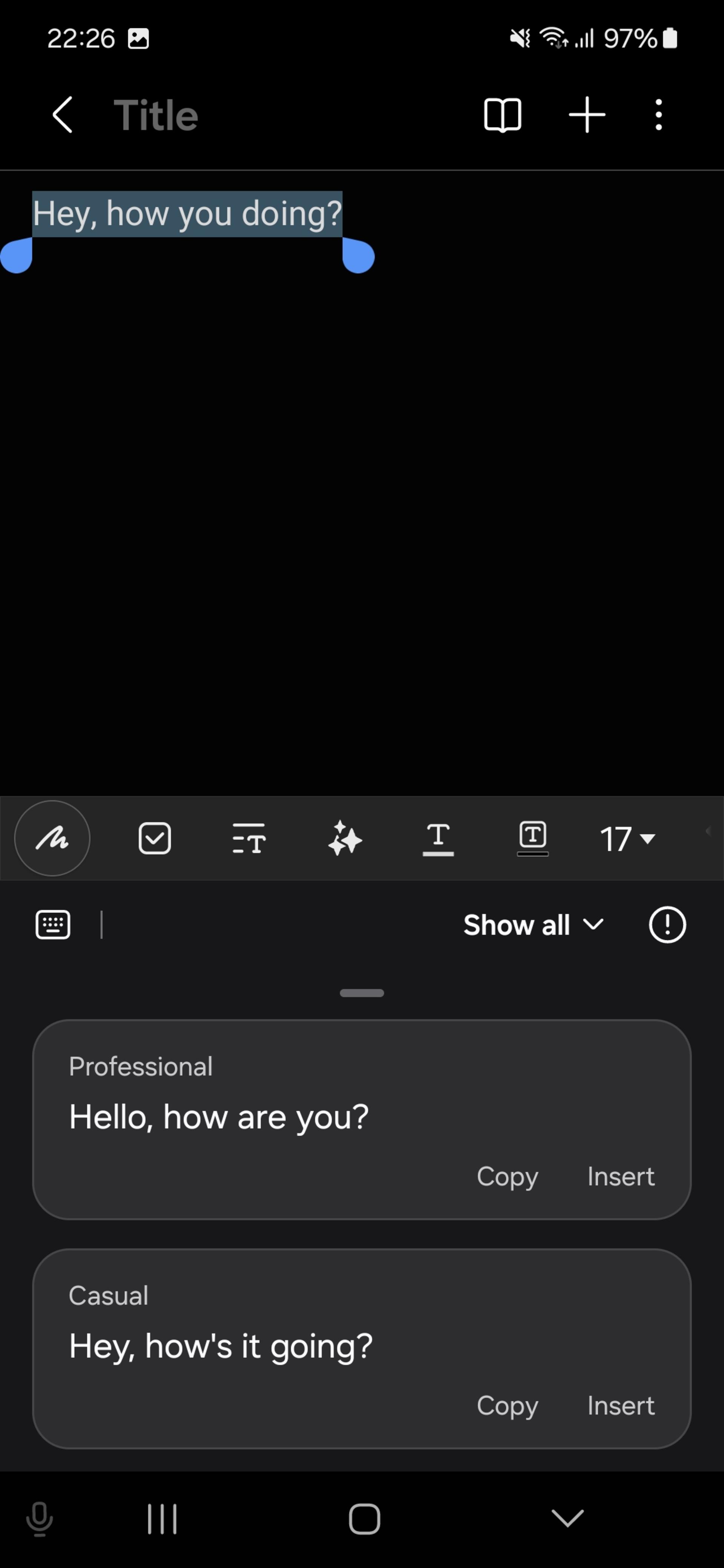 Galaxy AI grammer assist