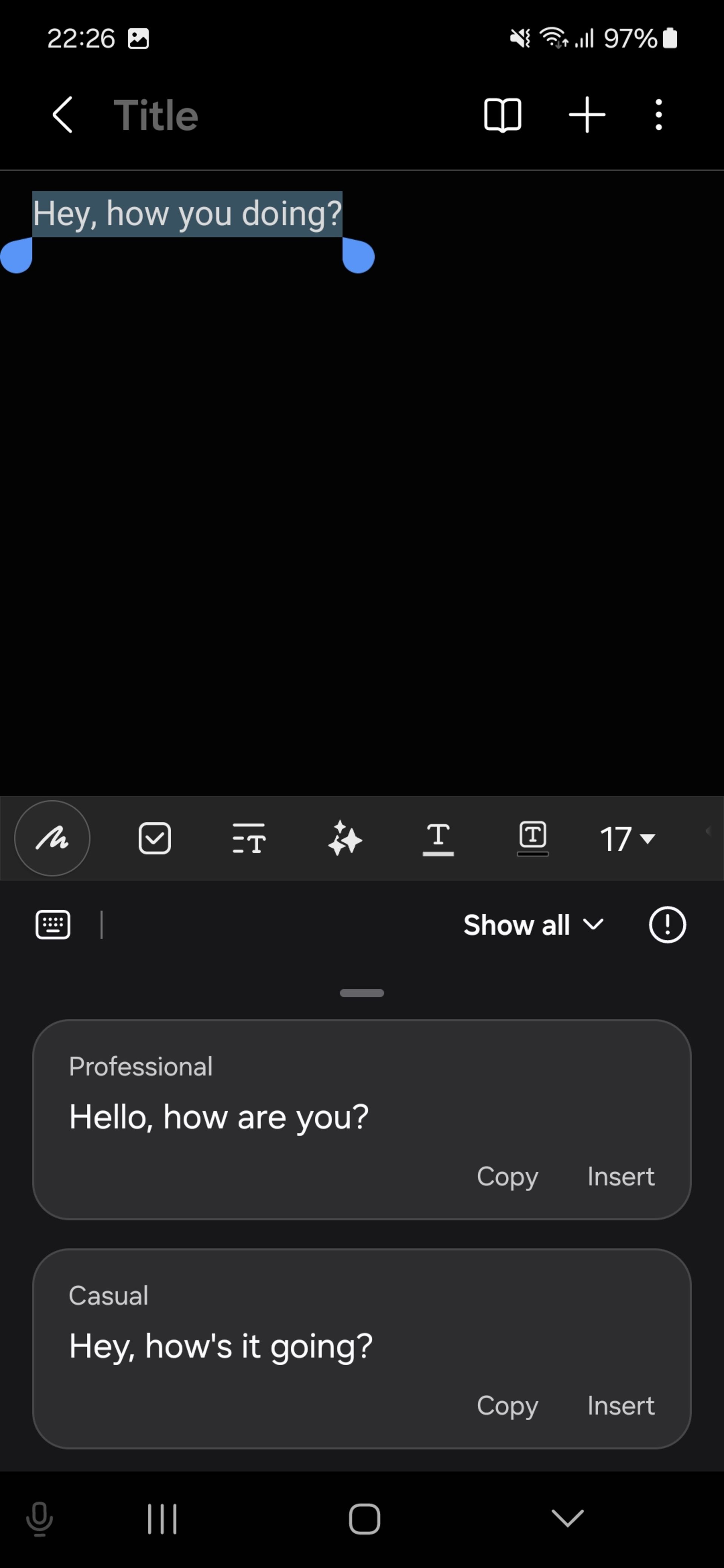Galaxy AI grammer assist