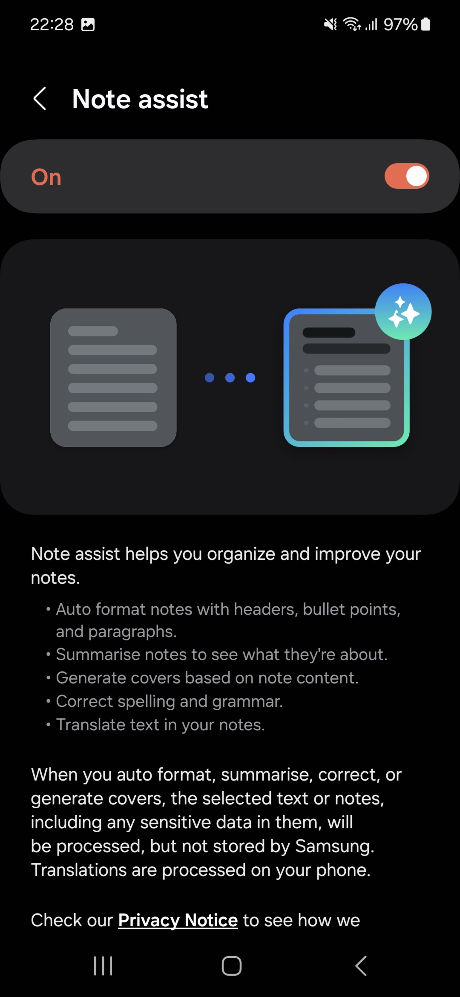 Galaxy AI Note Assist