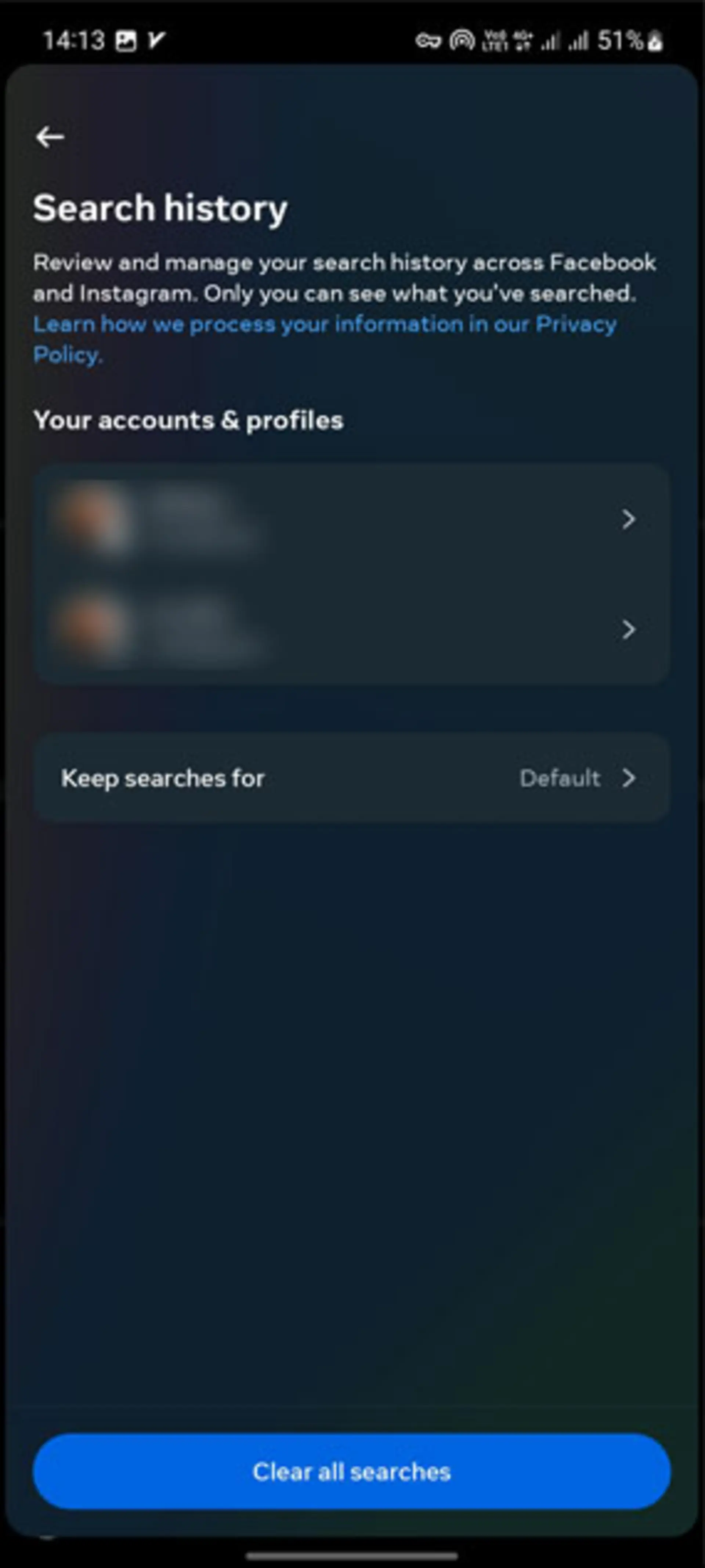 تنظیمات Search history