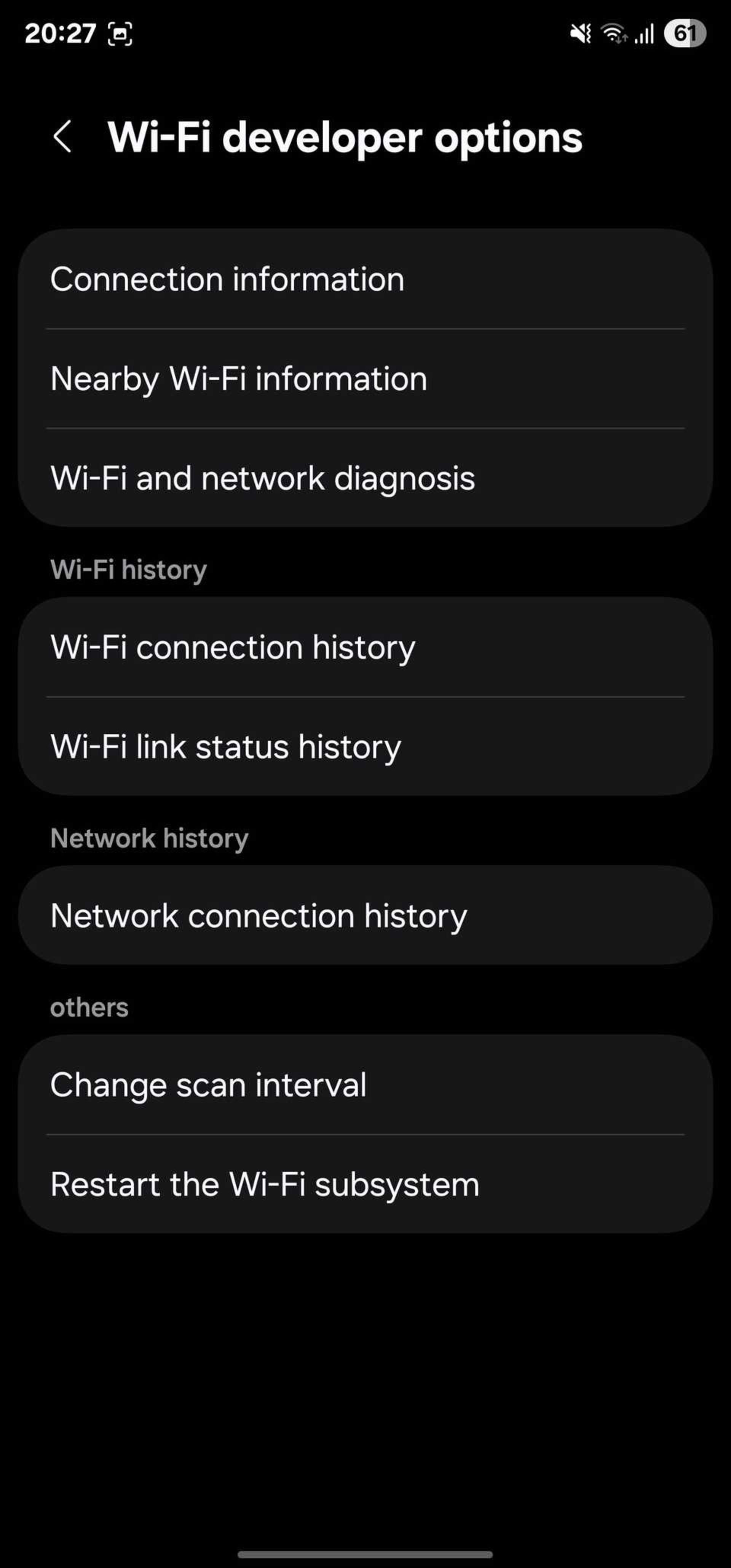 منوی Connectivity labs وای‌فای گوشی سامسونگ