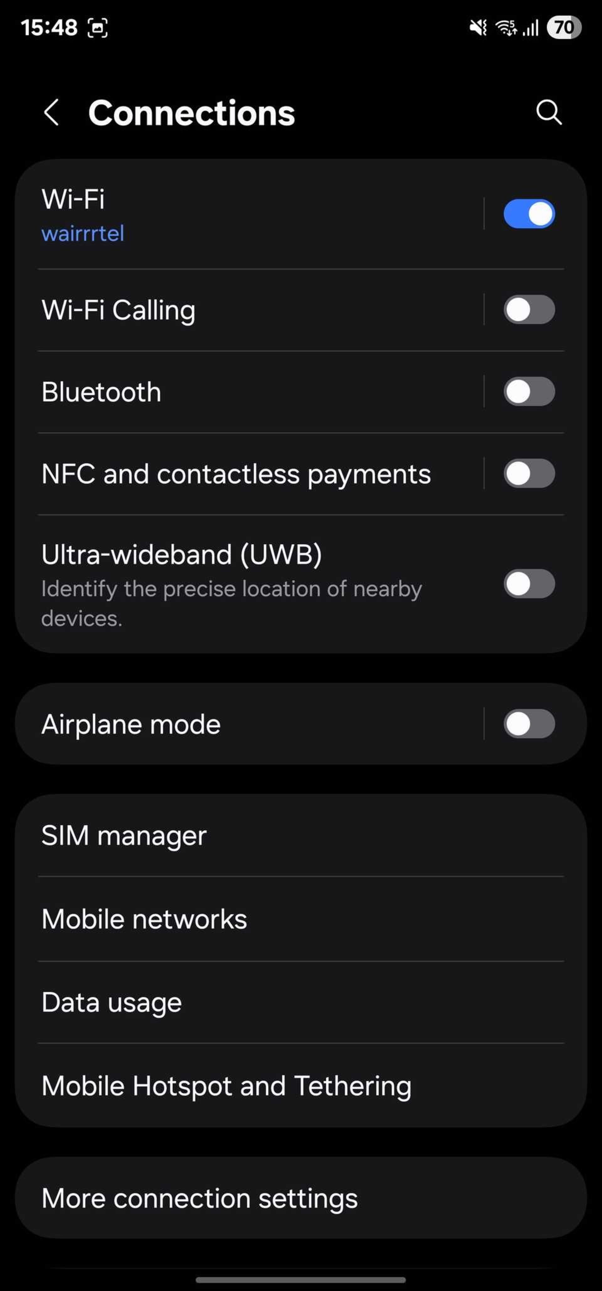 منوی Connectivity labs وای‌فای گوشی‌های سامسونگ