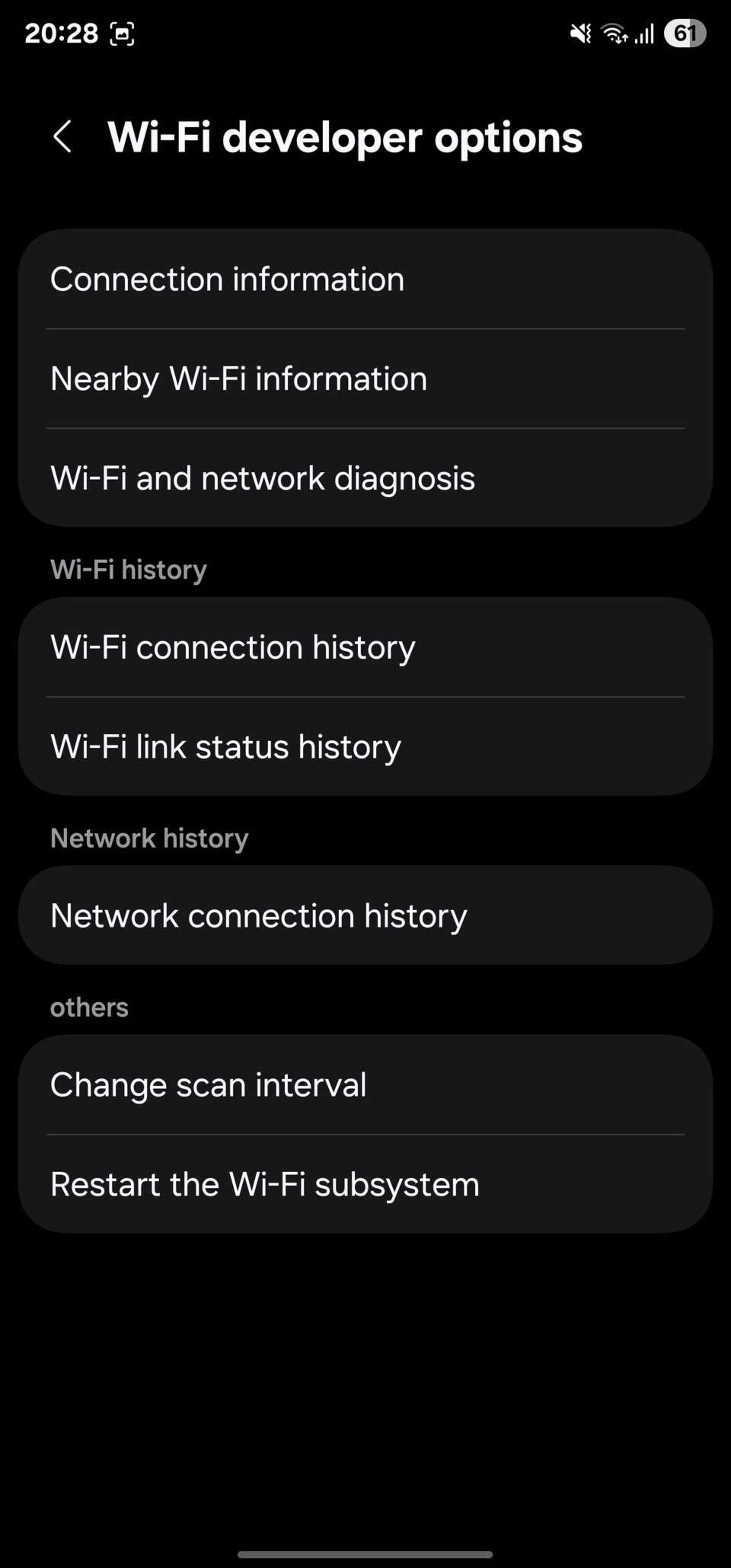منوی Connectivity labs وای‌فای گوشی سامسونگ