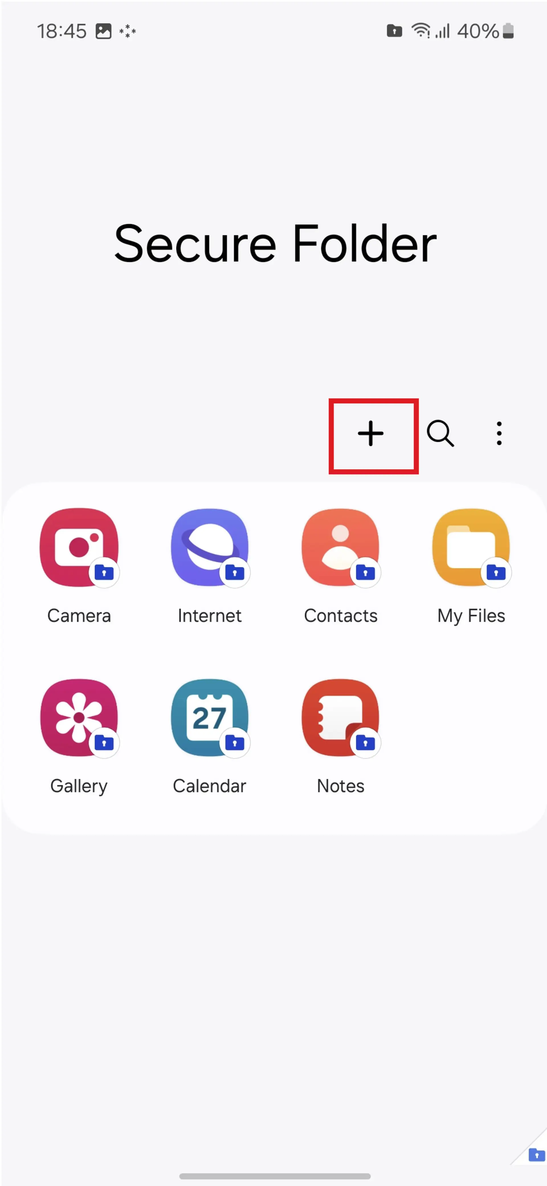 منوی برنامه‌های Secure Folder