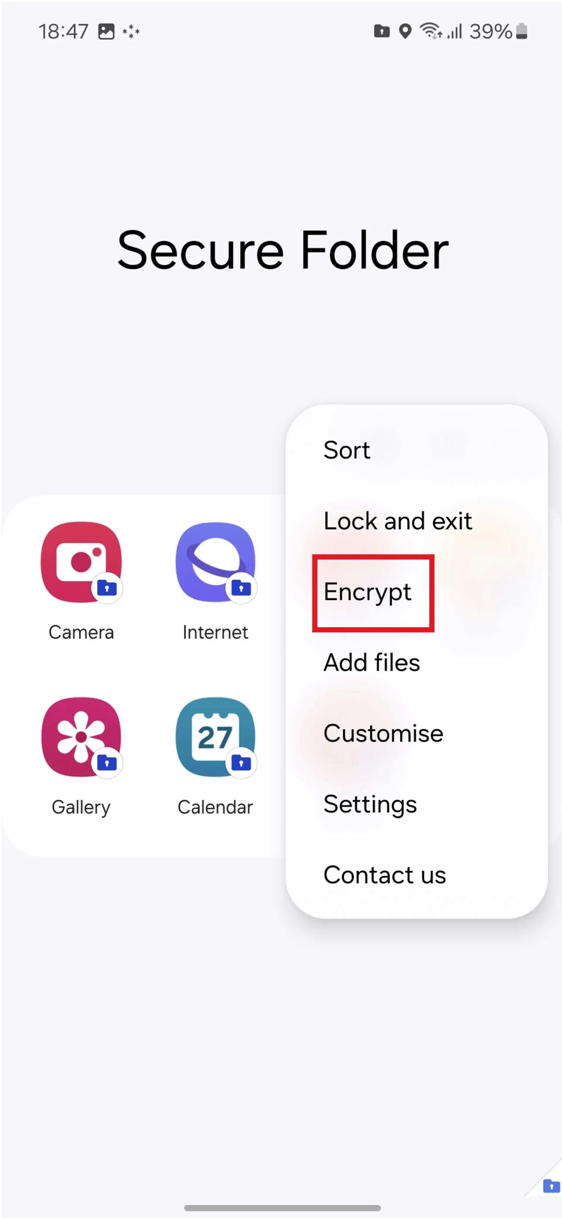 منوی Secure Folder