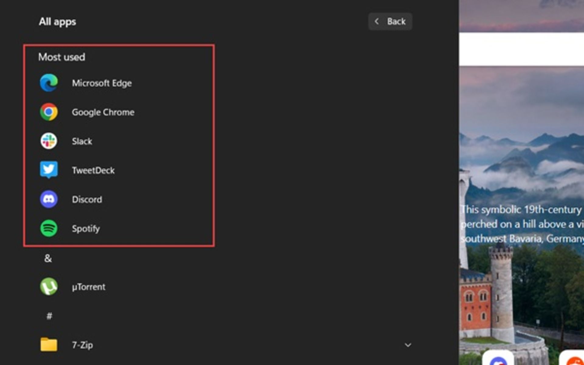 لیست برنامه‌های در دسترس در ویندوز۱۱