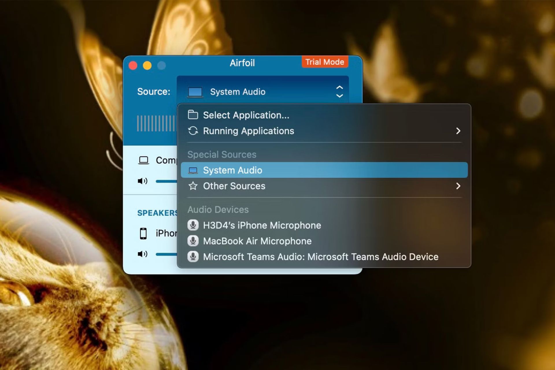 انتخاب System Audio به عنوان Source در برنامه Airfoil مک