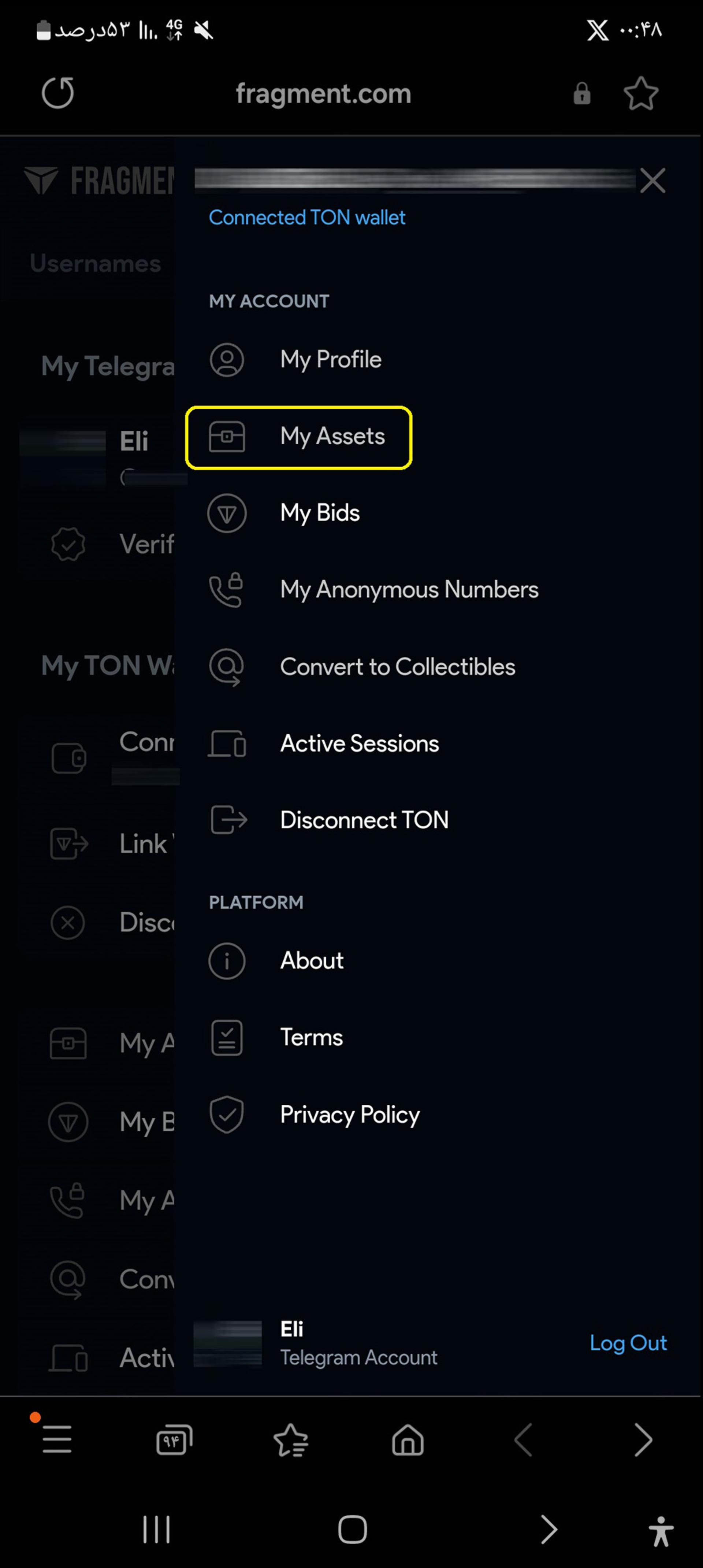 ورود به بخش My Assets در سایت فرگمنت