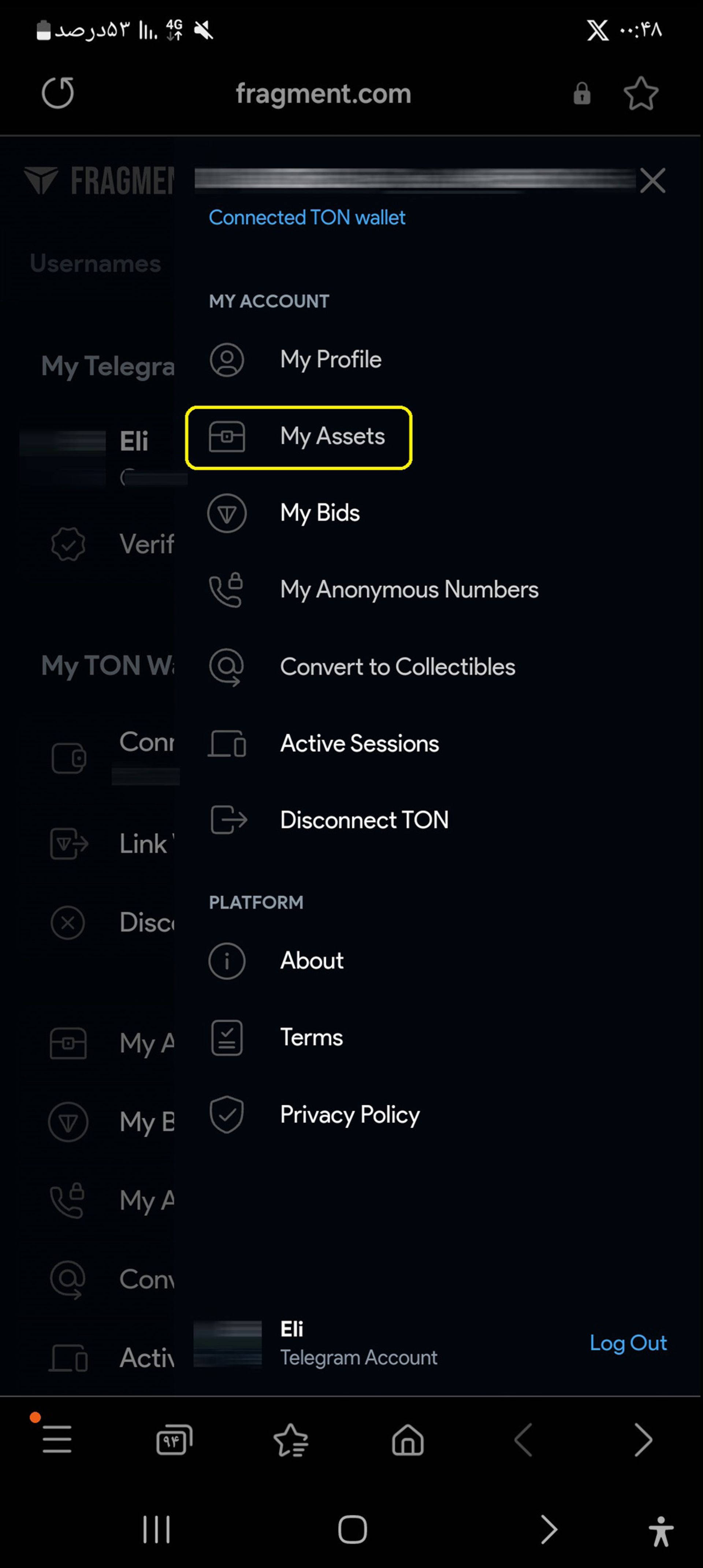 ورود به بخش My Assets در سایت فرگمنت