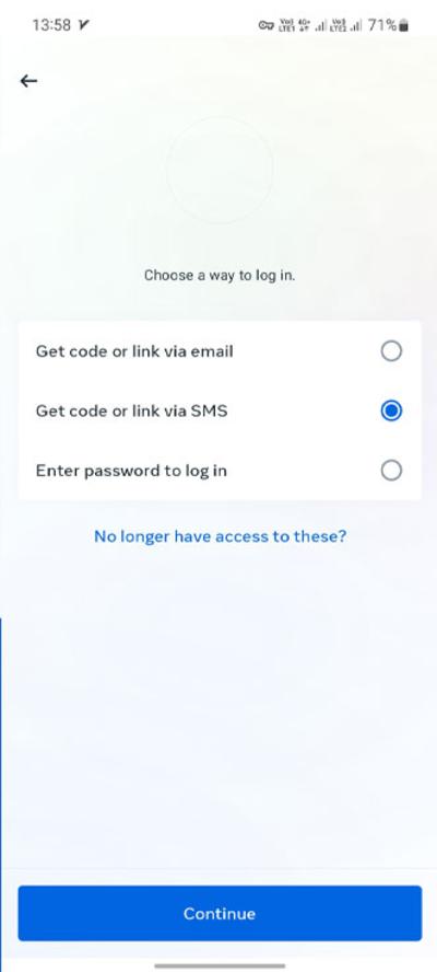 Send code vi sms option