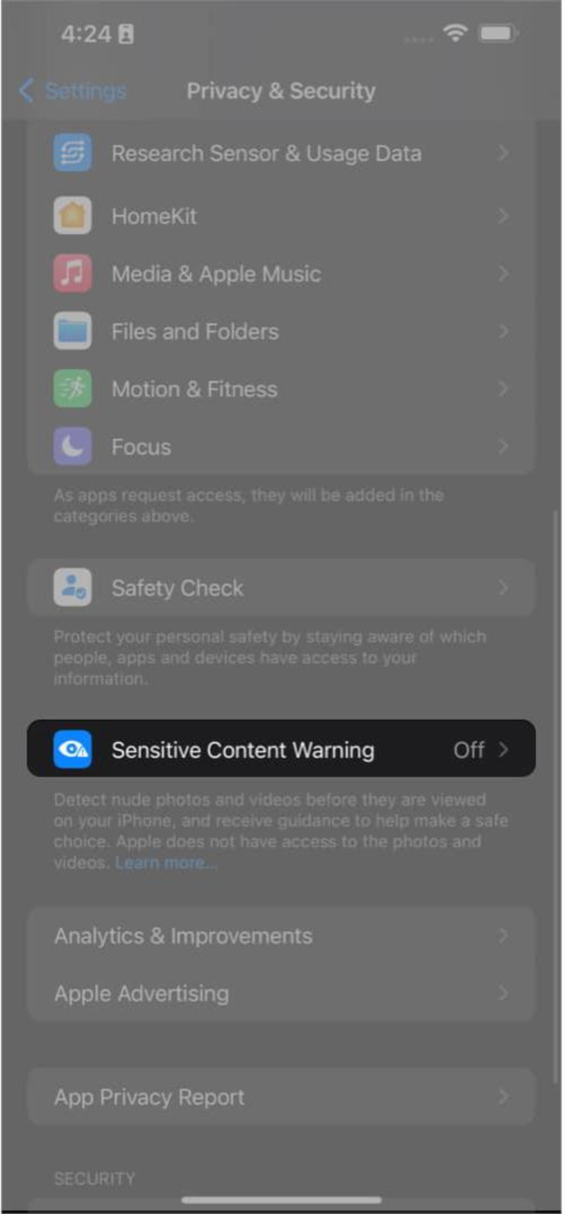 هشدار محتوای حساس در ios 17