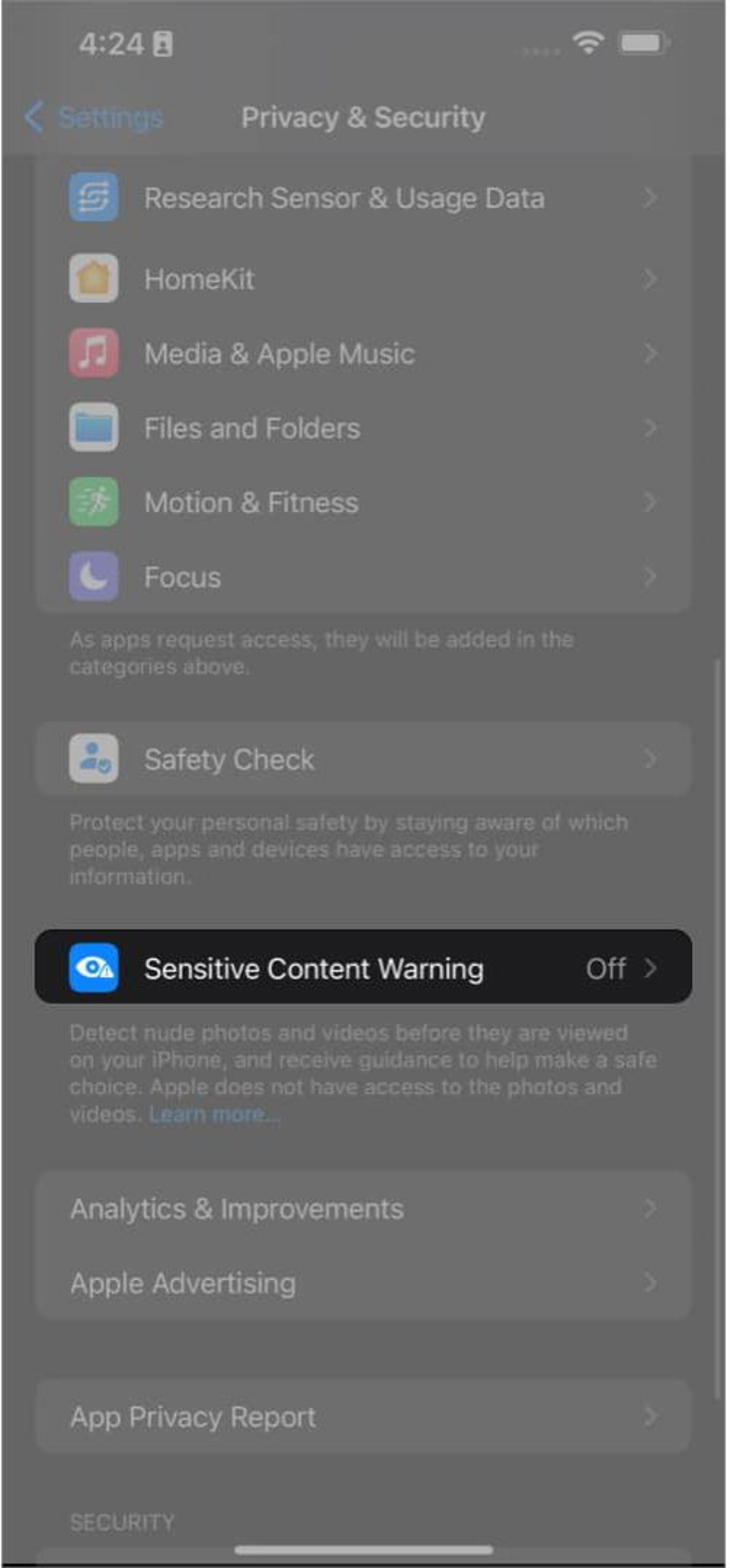 هشدار محتوای حساس در ios 17