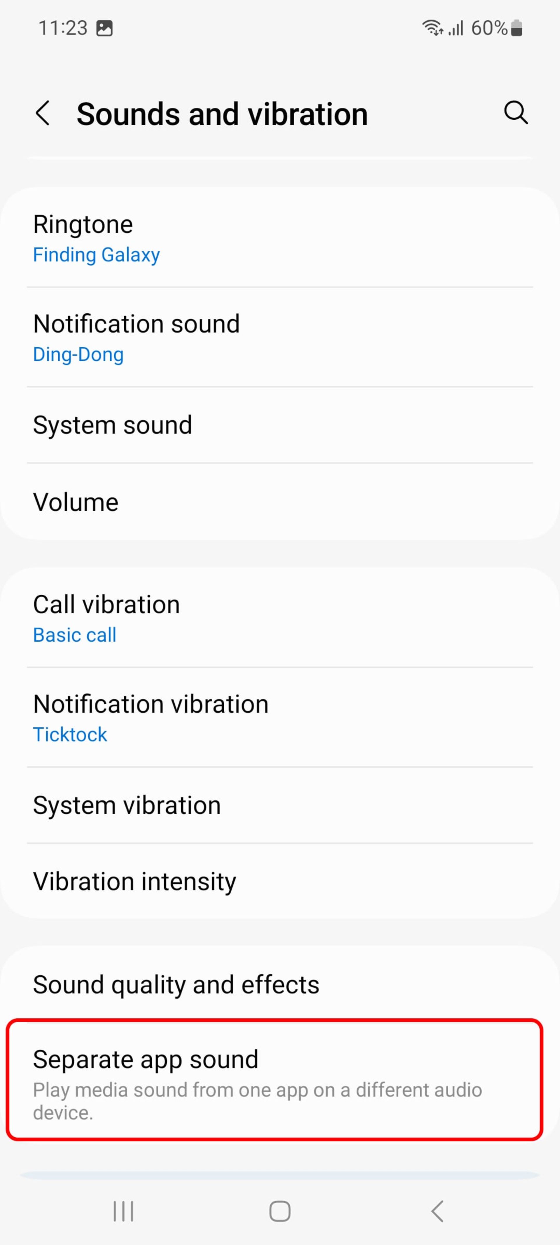 انتخاب گزینه پخش جداگانه صدای اپلیکیشن (Separate App Sound)