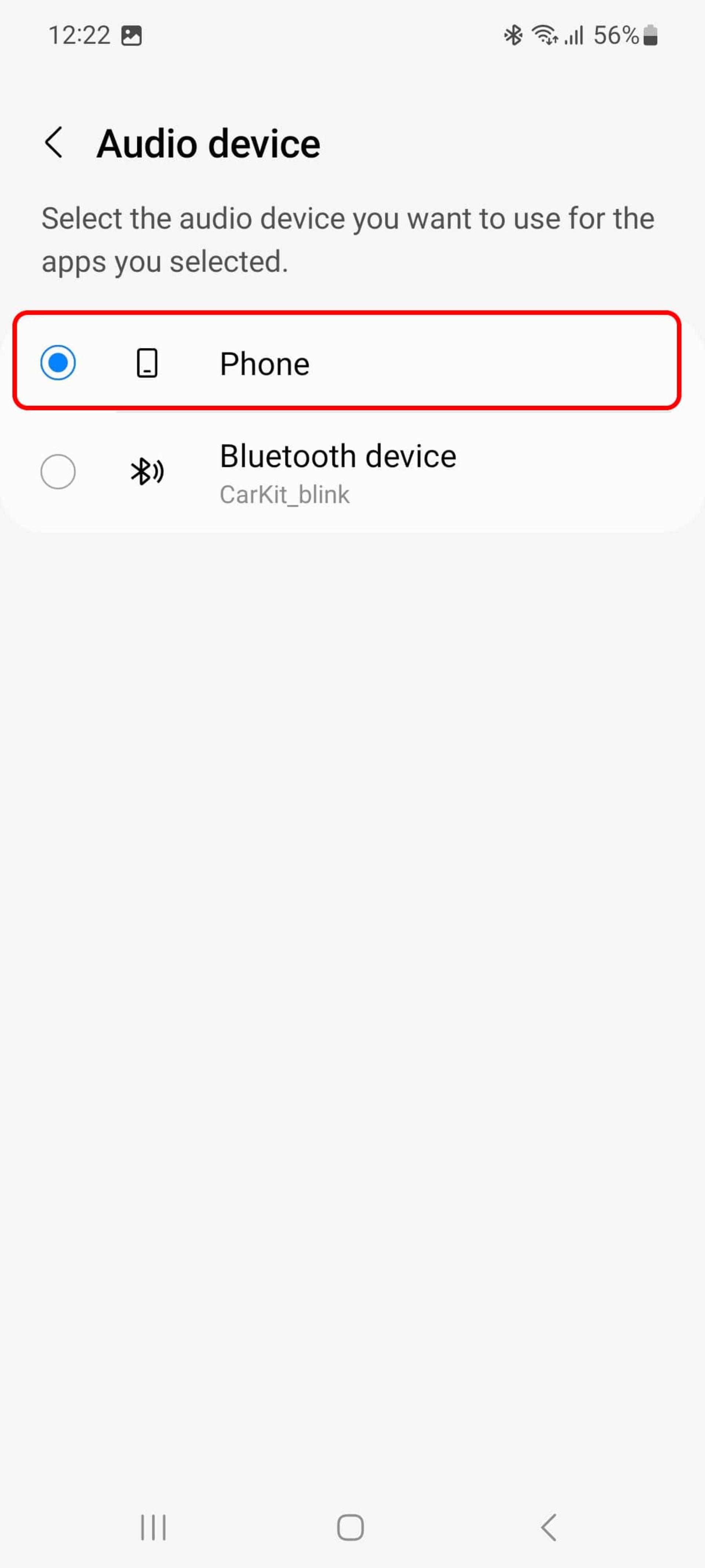 بخش Audio device و انتخاب دستگاه صوتی مورد نظر برای پخش جداگانه صدای اپلیکیشن