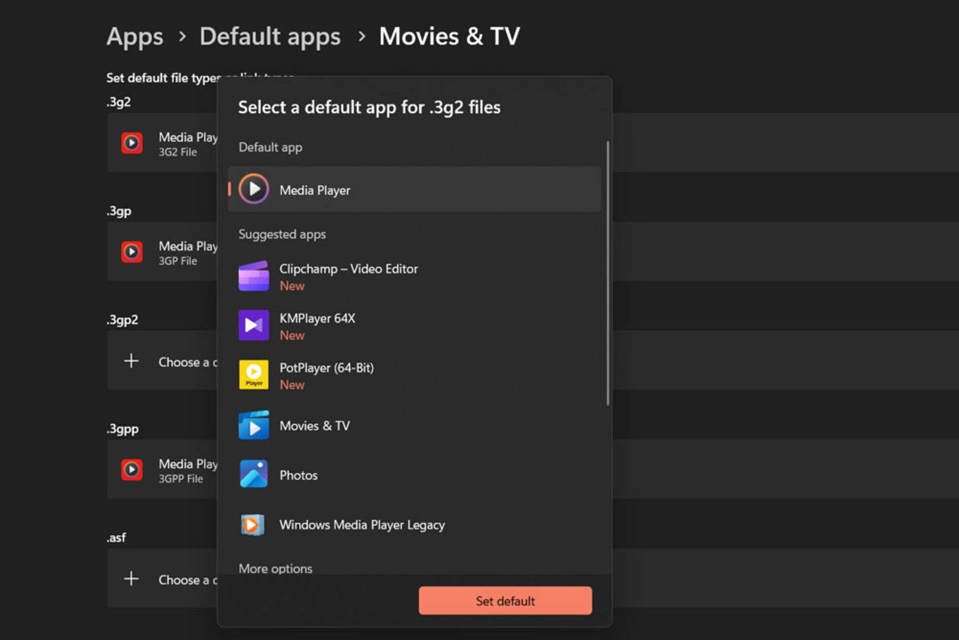 انتخاب Set Default Apps
