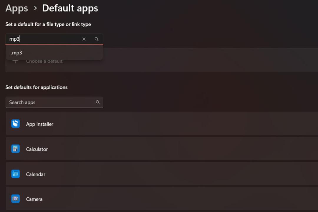 جستجوی نوع فایل در بخش Set Default