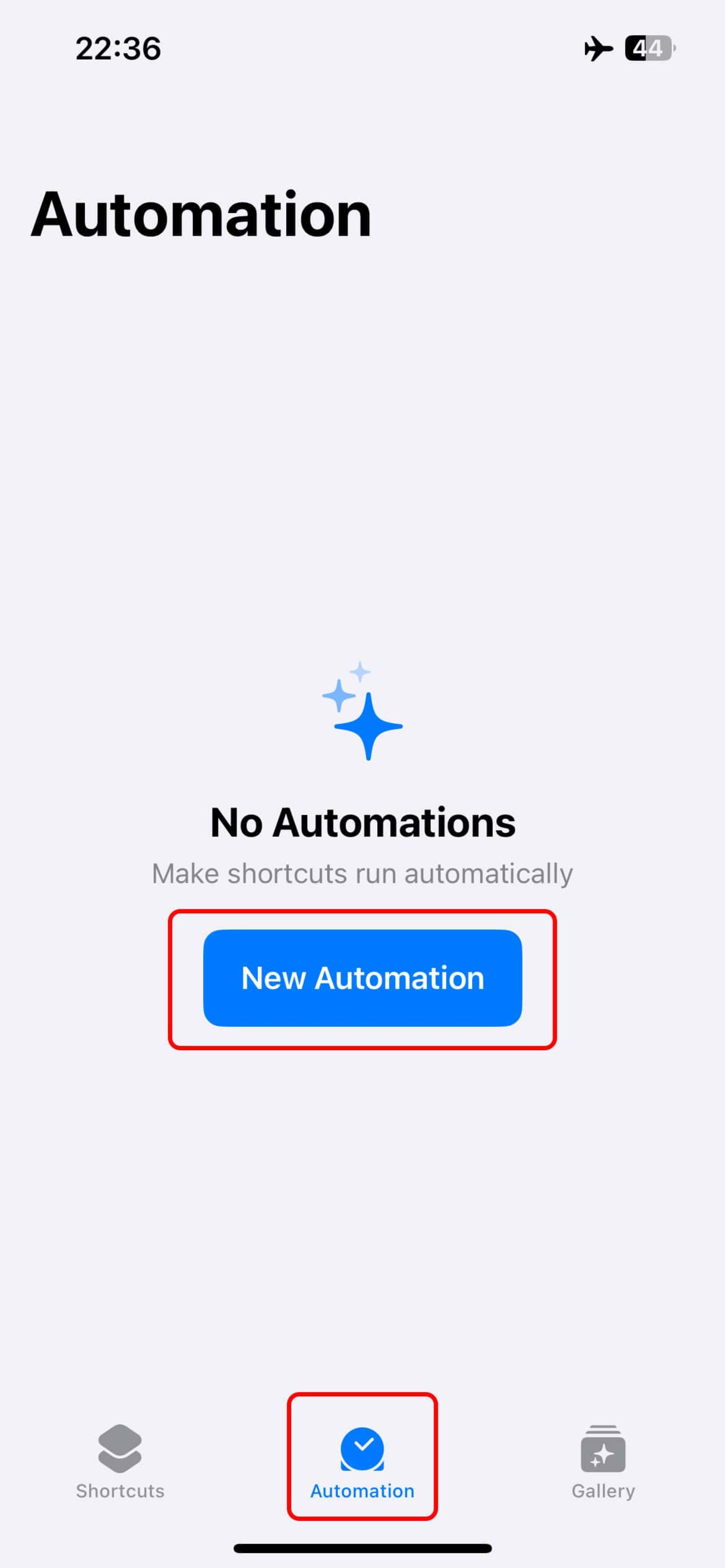 اجرای اپلیکیشن Shortcut و انتخاب Automation