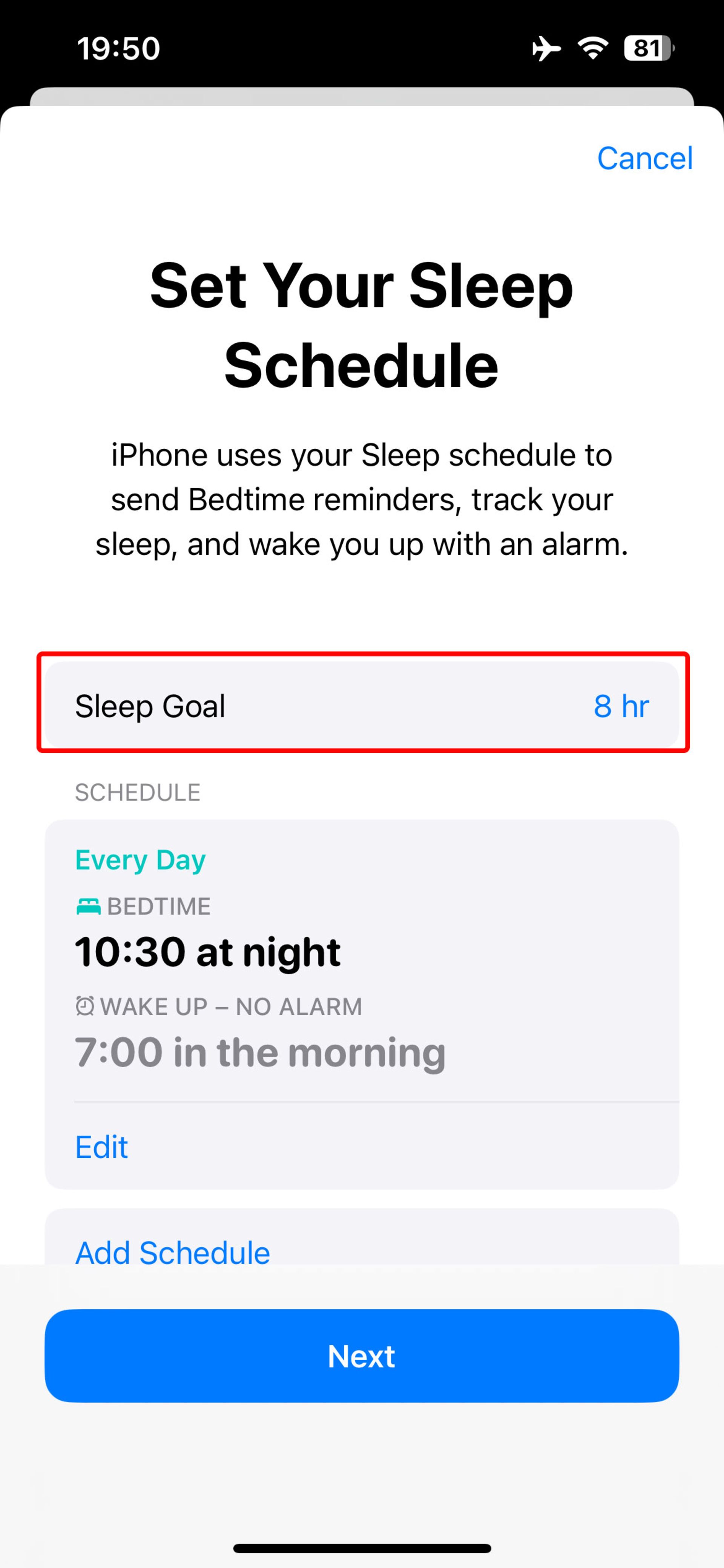 انتخاب هدف خواب (sleep goal)