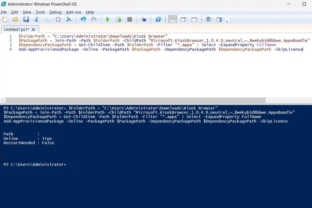فعال‌سازی حالت Kiosk mode از طریق PowerShell مرحله ۳
