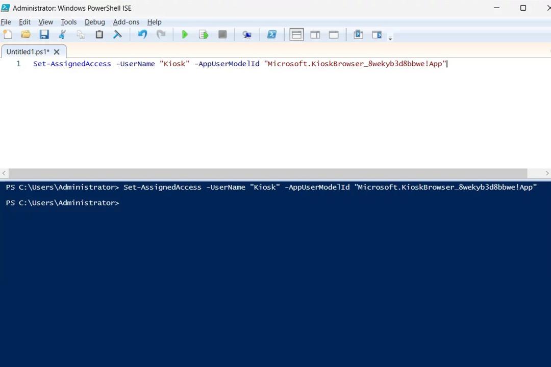 فعال‌سازی حالت Kiosk mode از طریق PowerShell مرحله ۶