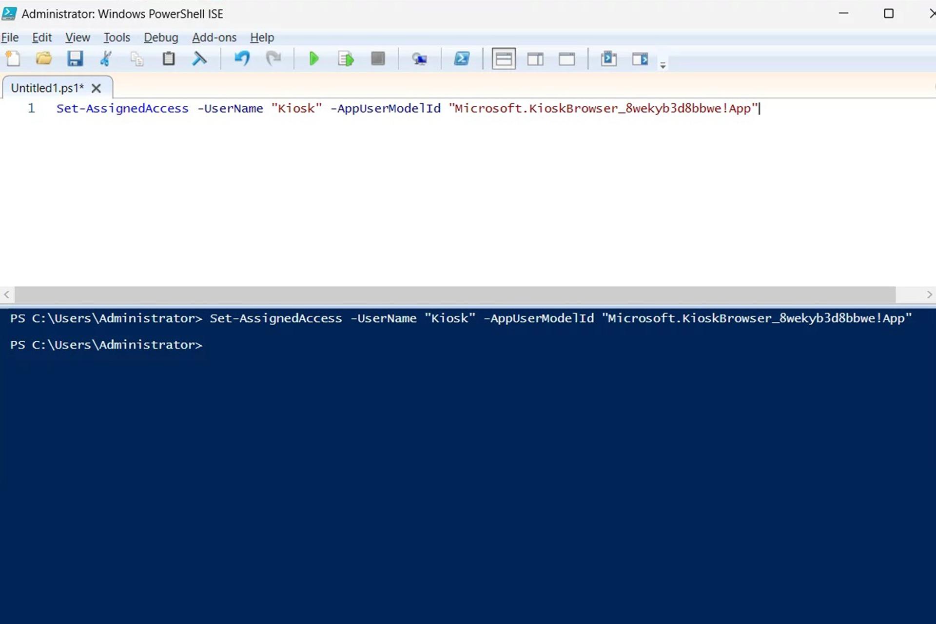 فعال‌سازی حالت Kiosk mode از طریق PowerShell مرحله ۶