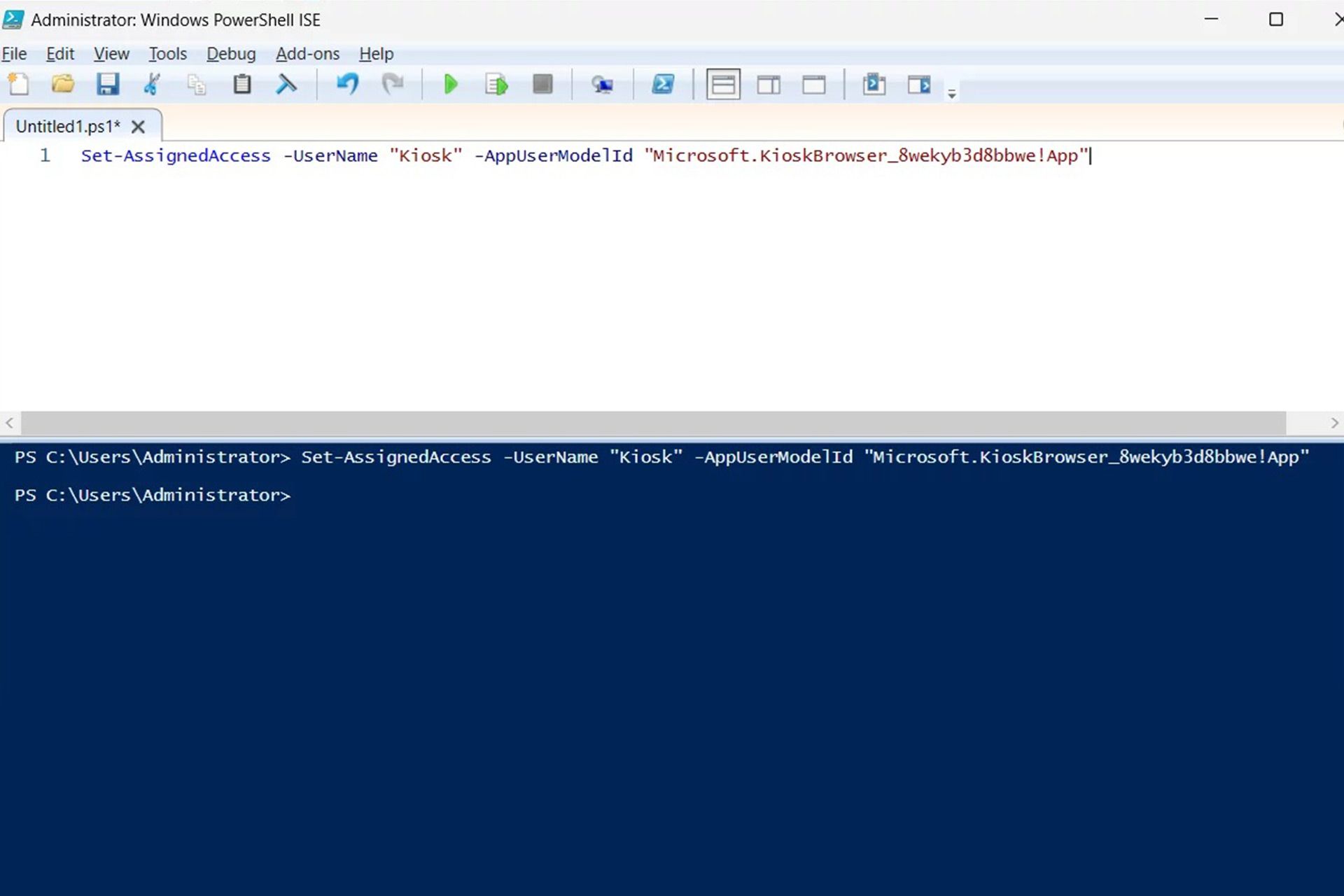 فعال‌سازی حالت Kiosk mode از طریق PowerShell مرحله ۶