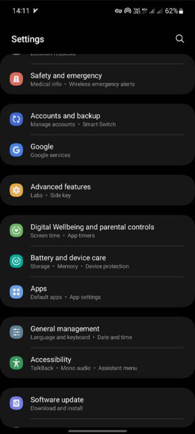 Samsung settings