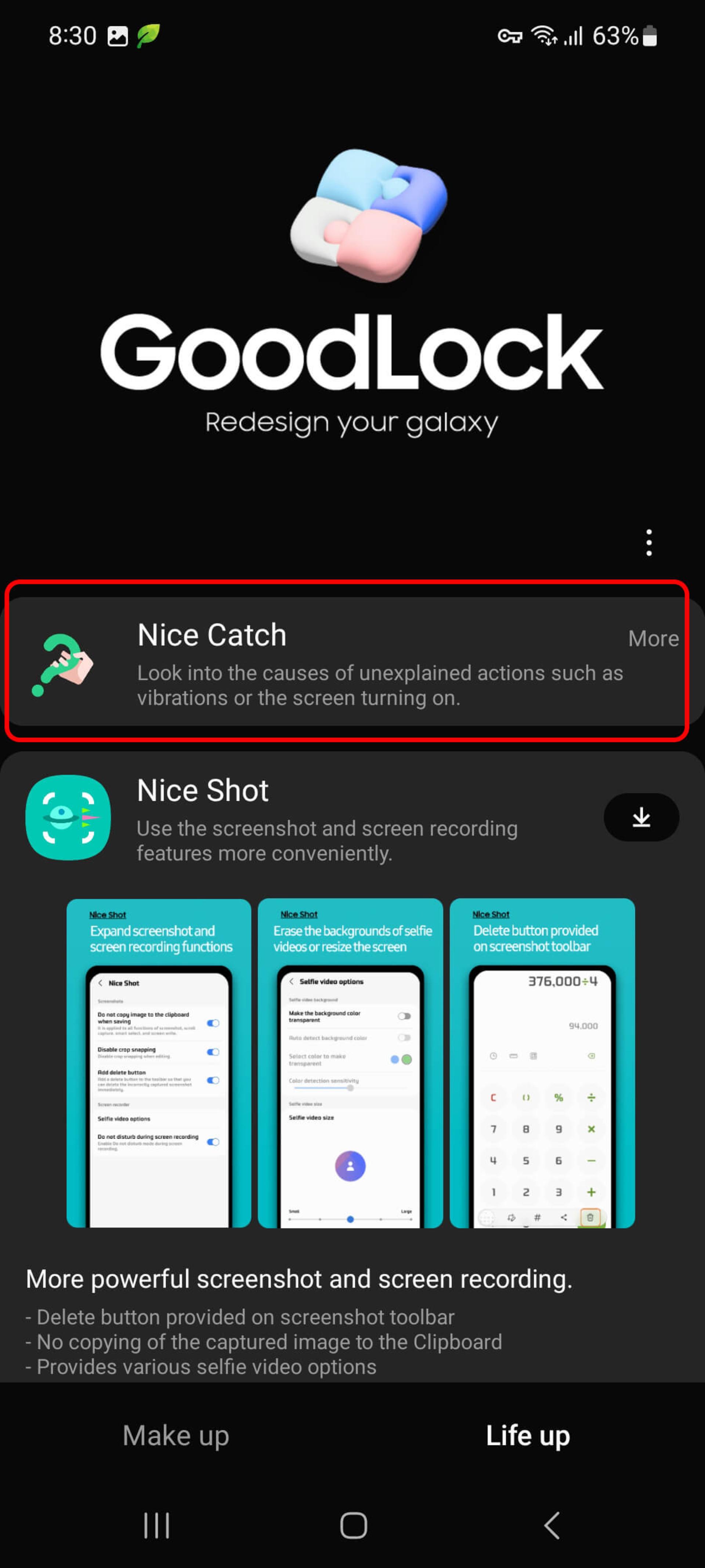 باز کردن اپلیکیشن Good Lock و انتخاب ماژول Nice Catch