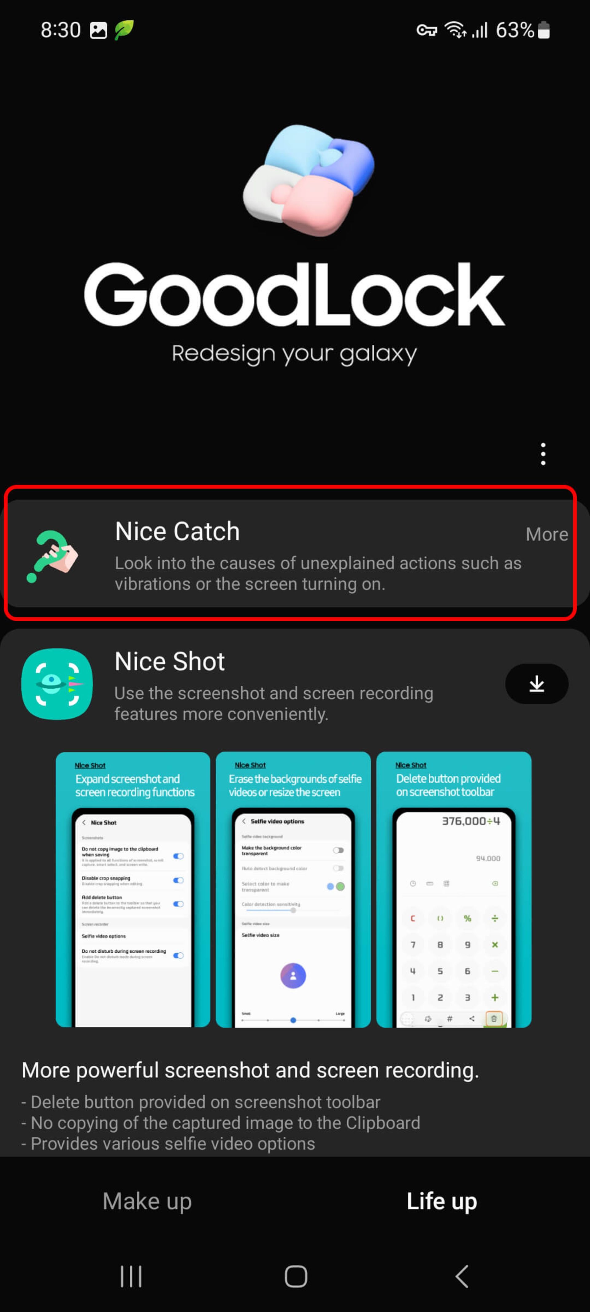 باز کردن اپلیکیشن Good Lock و انتخاب ماژول Nice Catch