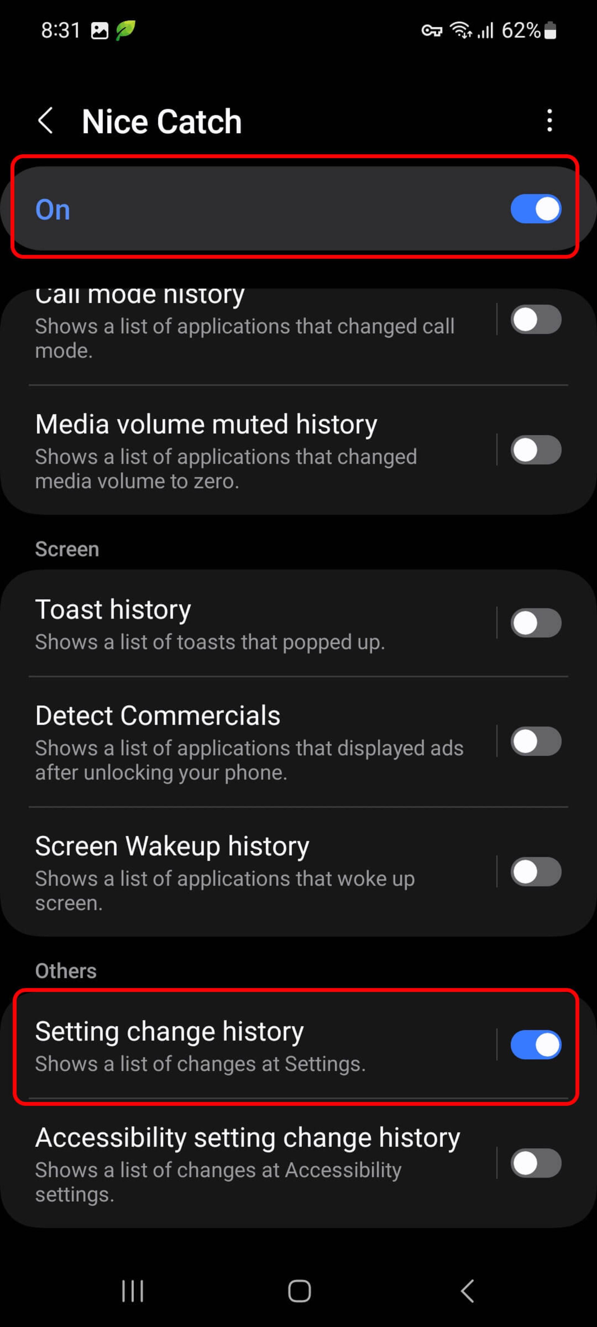 روشن کردن دکمه‌  تغییر دهنده‌ وضعیت On در ماژول Nice Catch