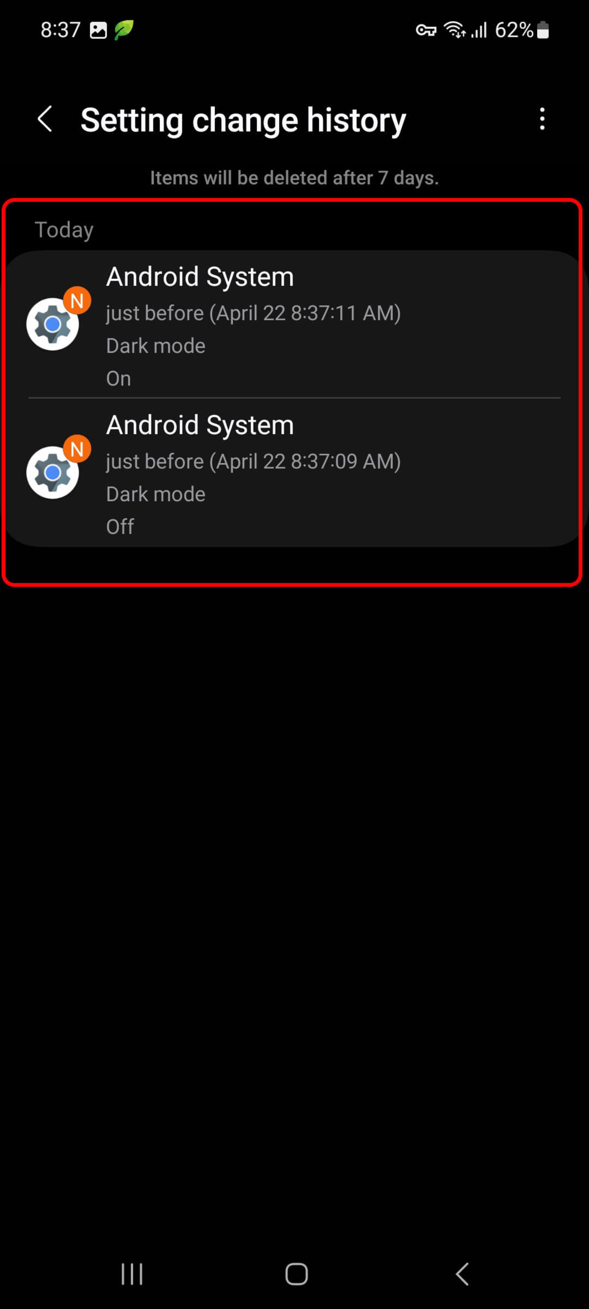 مشاهده تغییرات بخش Setting change history در ماژول Nice Catch