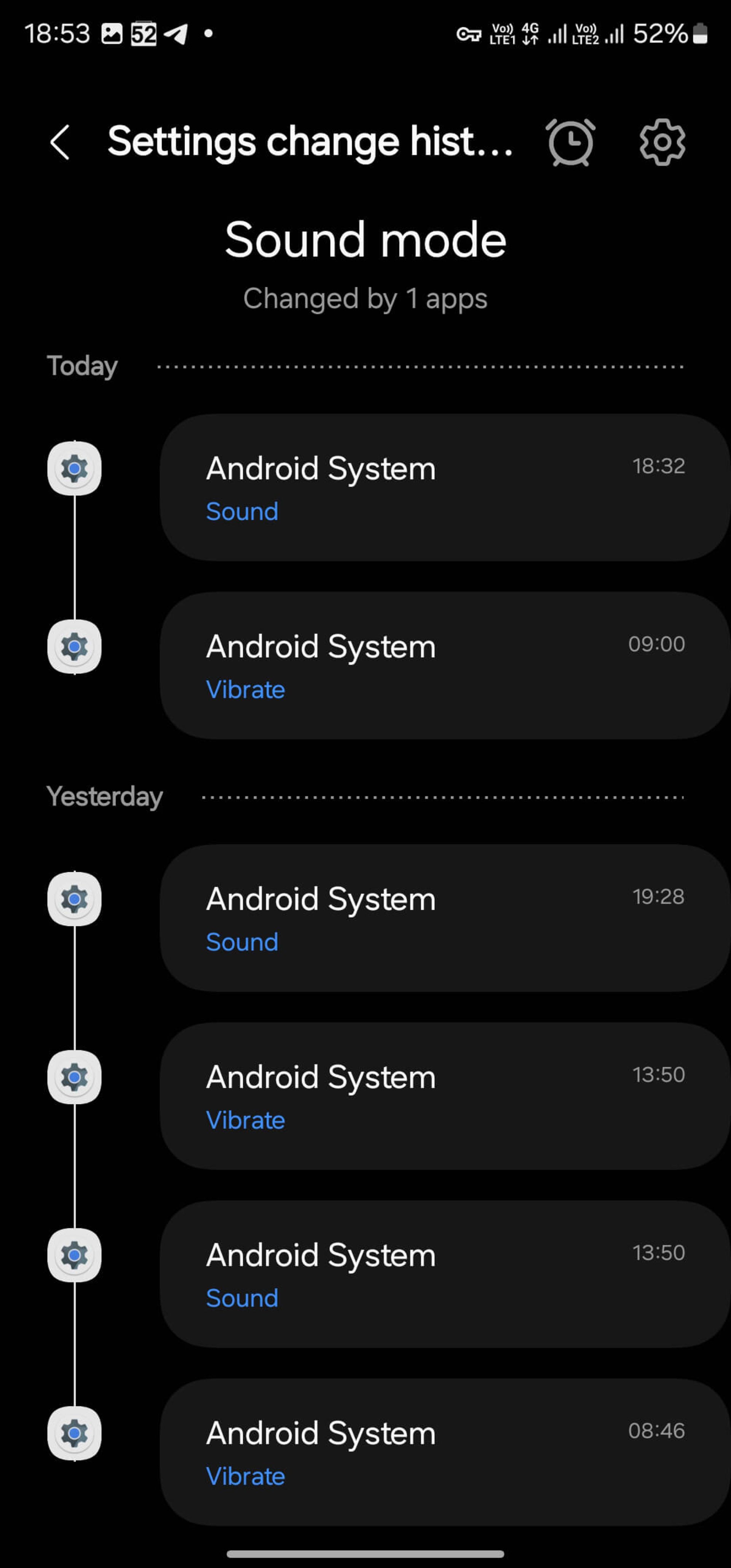 مشاهده تغییرات در بخش Settings change history ماژول registar