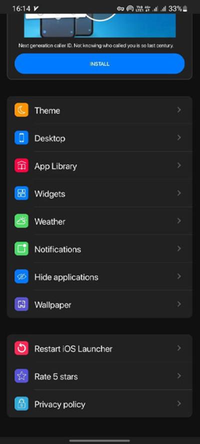 تنظیمات لانچر iOS