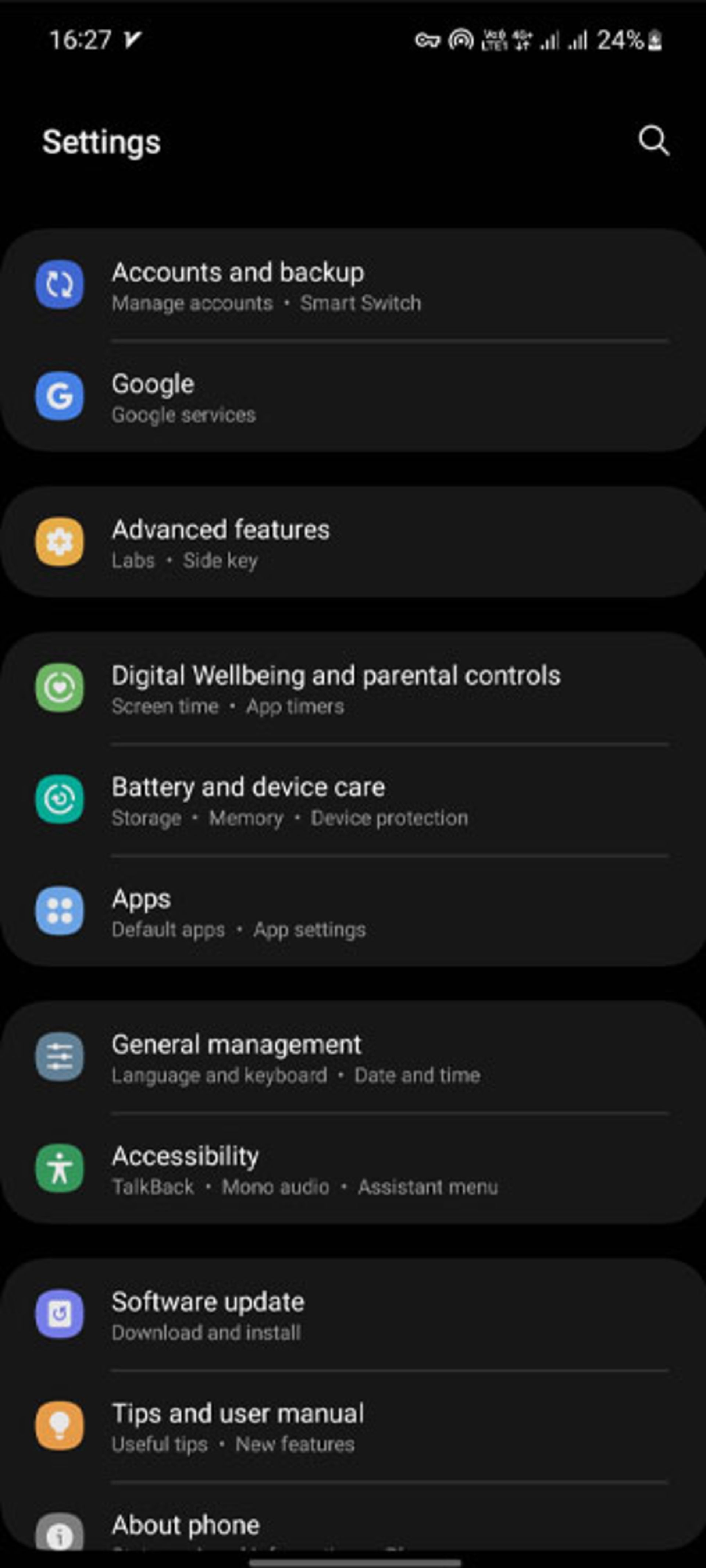 تنظیمات گوشی سامسونگ
