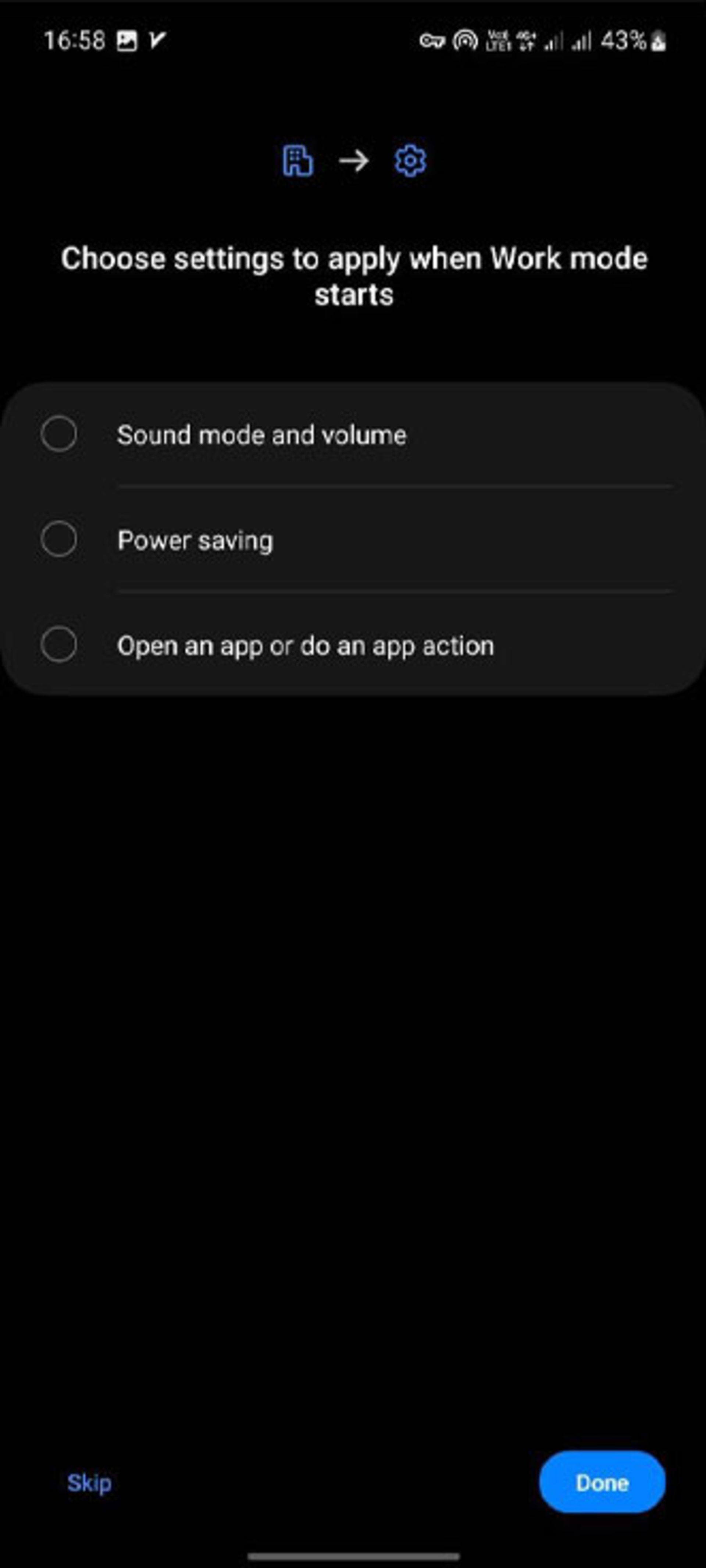 تنظیمات حالت Work