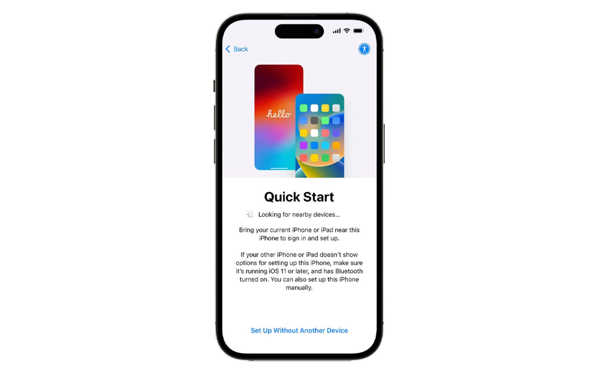 گزینه Quick Start یا Set Up Manually جهت راه اندازی گوشی آیفون