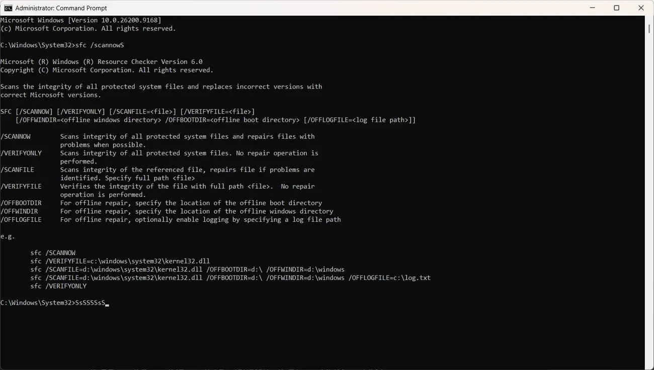 دستور sfc در محیط Command Prompt برای بررسی سلامت فایل‌های سیستمی ویندوز