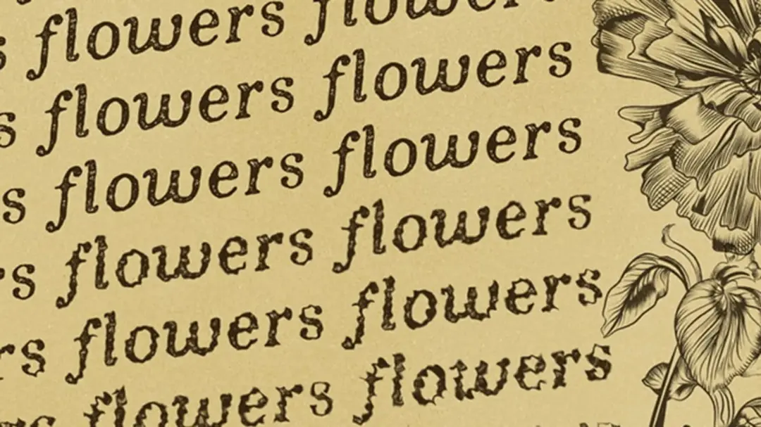 تکرار کلمه flowers با حاشیه چند گل
