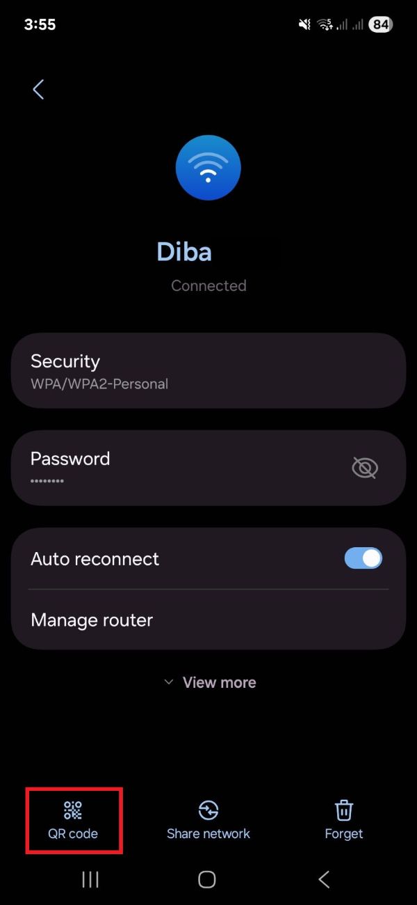 اشتراک‌گذاری وای‌فای با کد QR