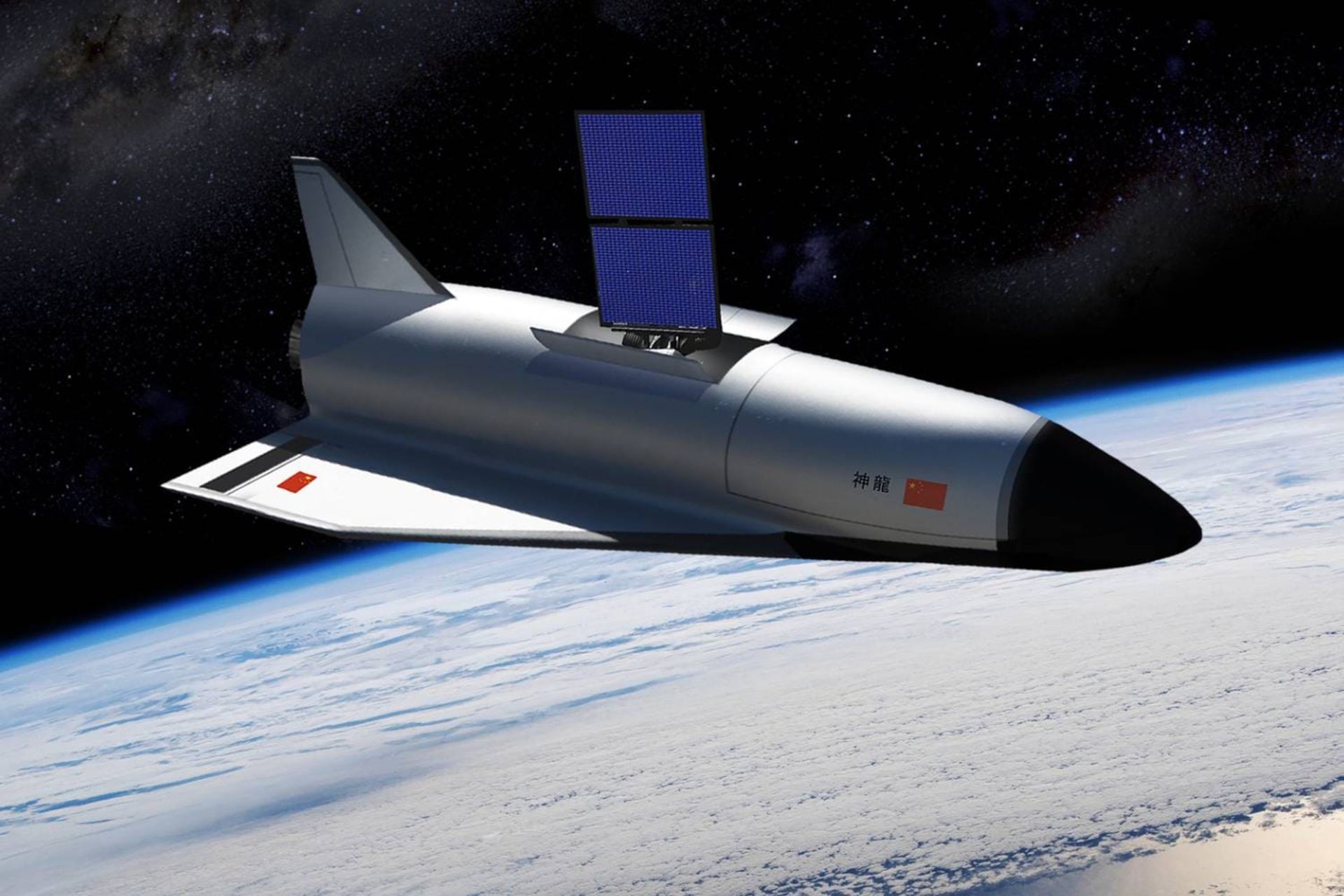 تصویرسازی از فضاپیمای چینی شن‌لونگ بر فراز زمین