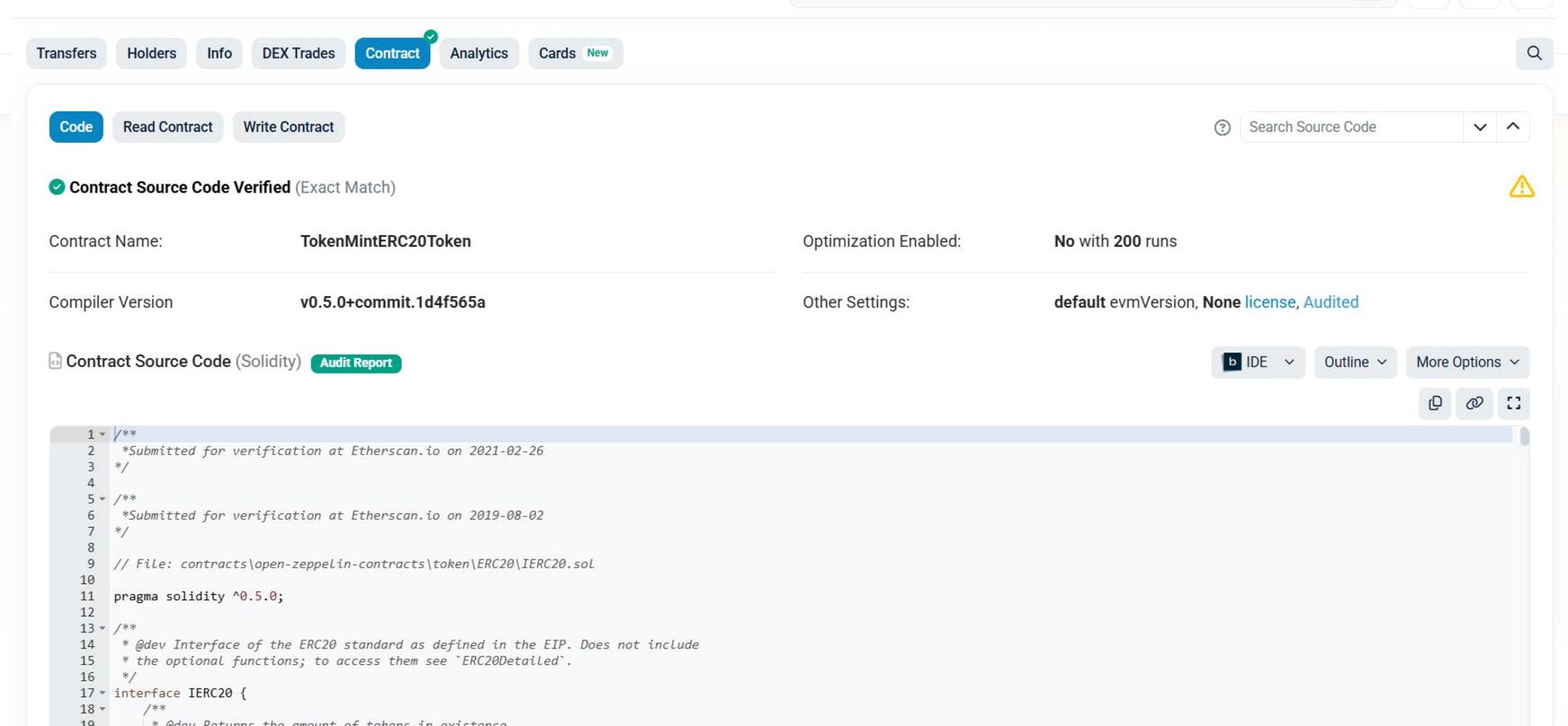 سربرگ Contacts توکن در EtherScan
