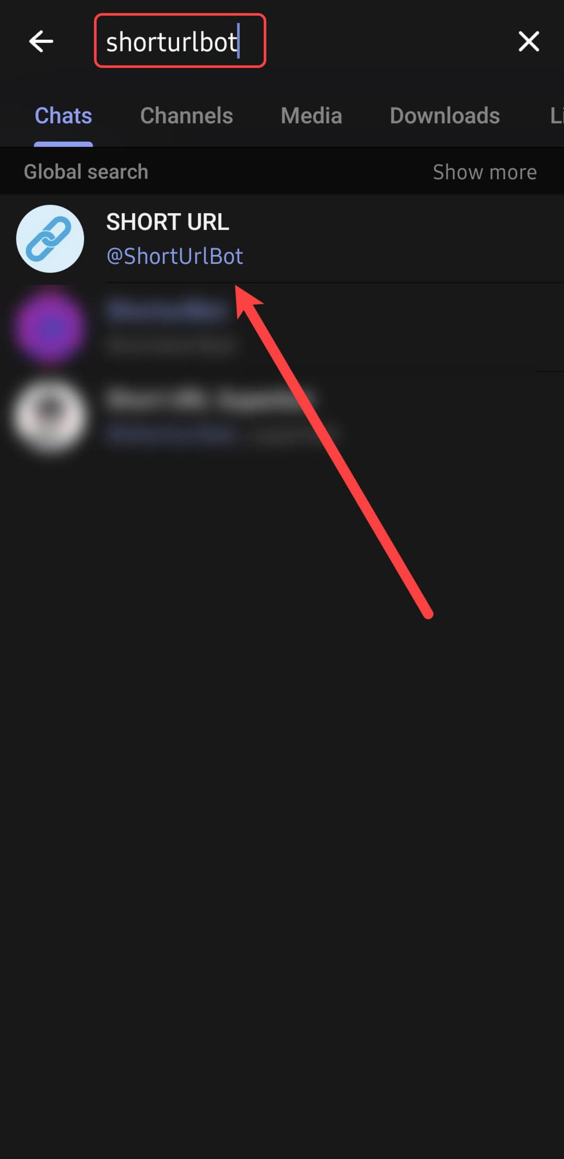 جستجوی SHORT URL در تلگرام روی گوشی سامسونگ دارک مود