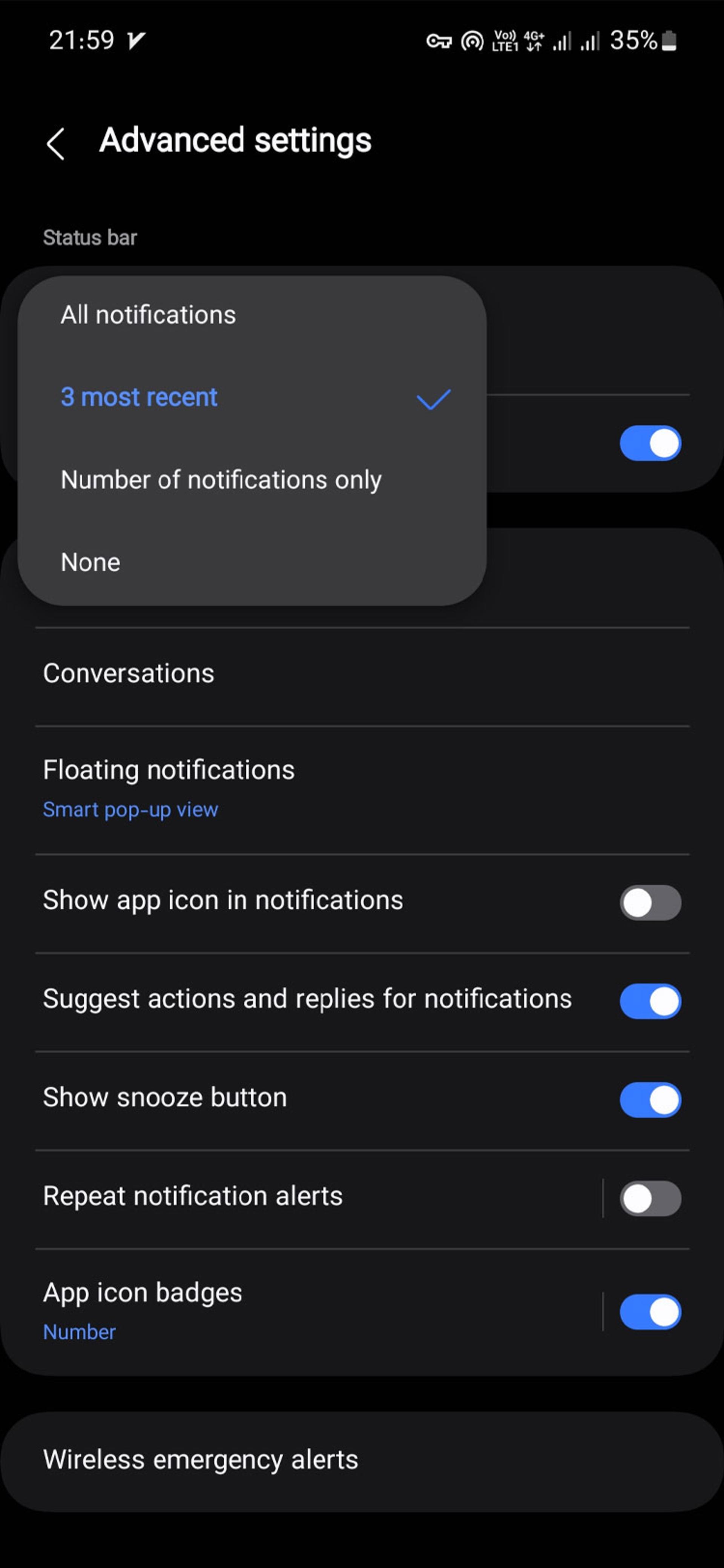 تنظیمات Show notification icon