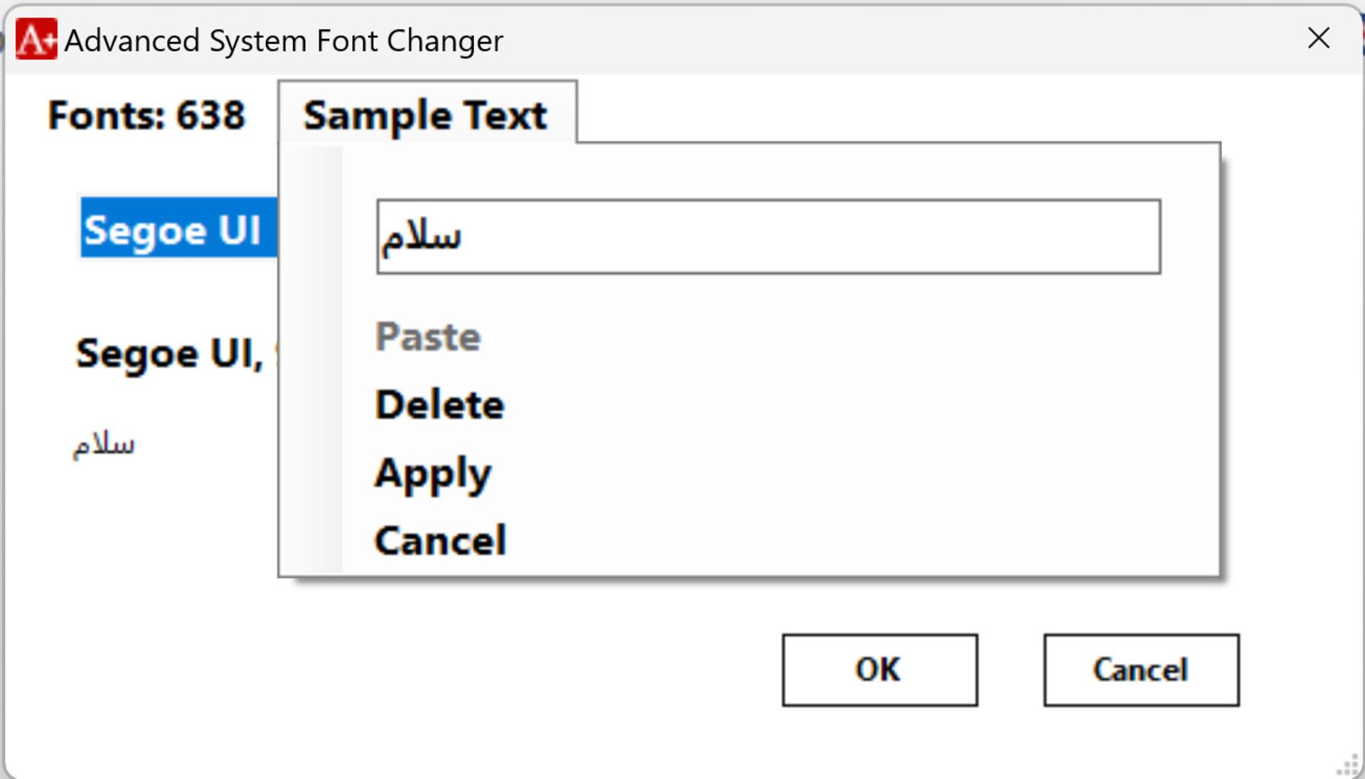 نمایش پیش نمایش فونت در Advanced Font Changer
